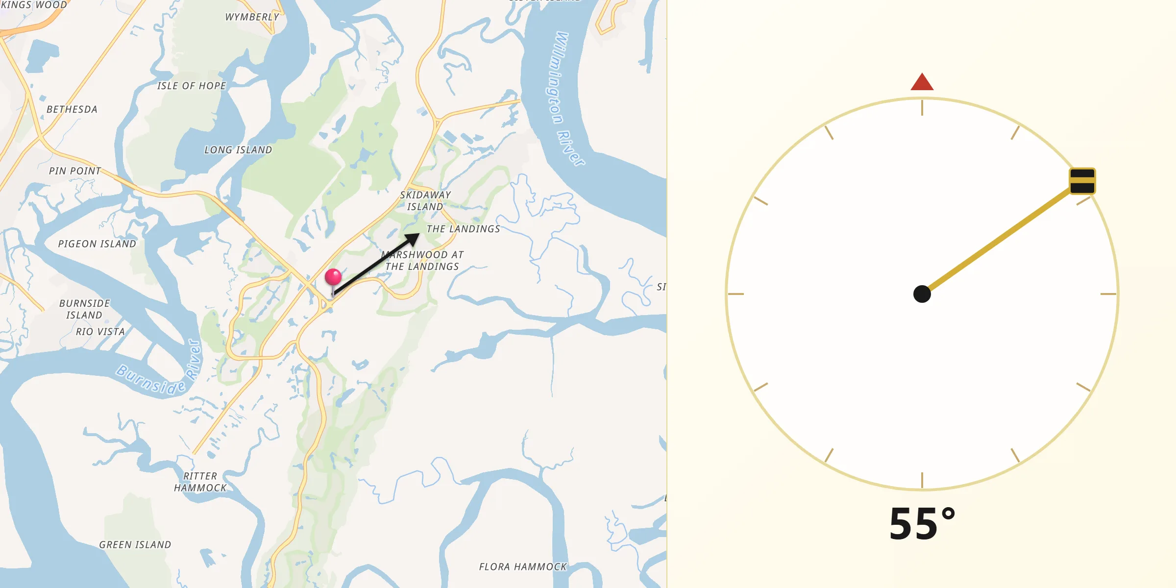Qibla Direction from Skidaway Island