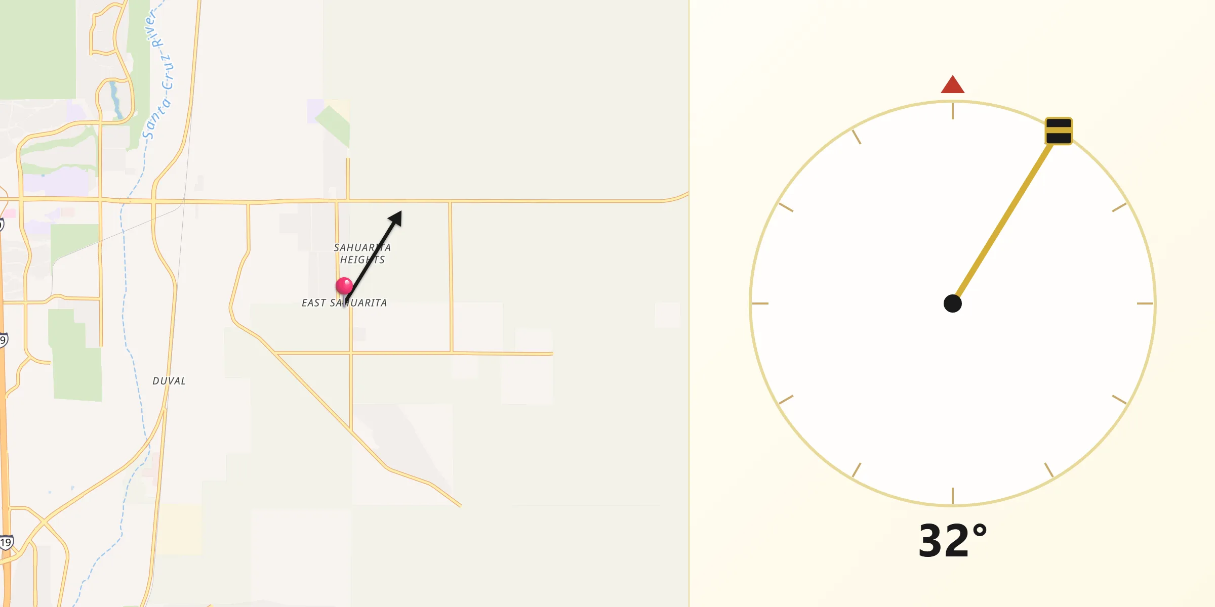 Qibla Direction from East Sahuarita