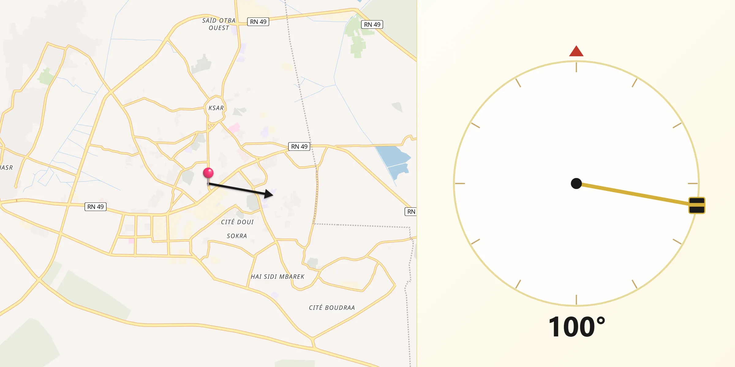 اتجاه القبلة من ورقلة