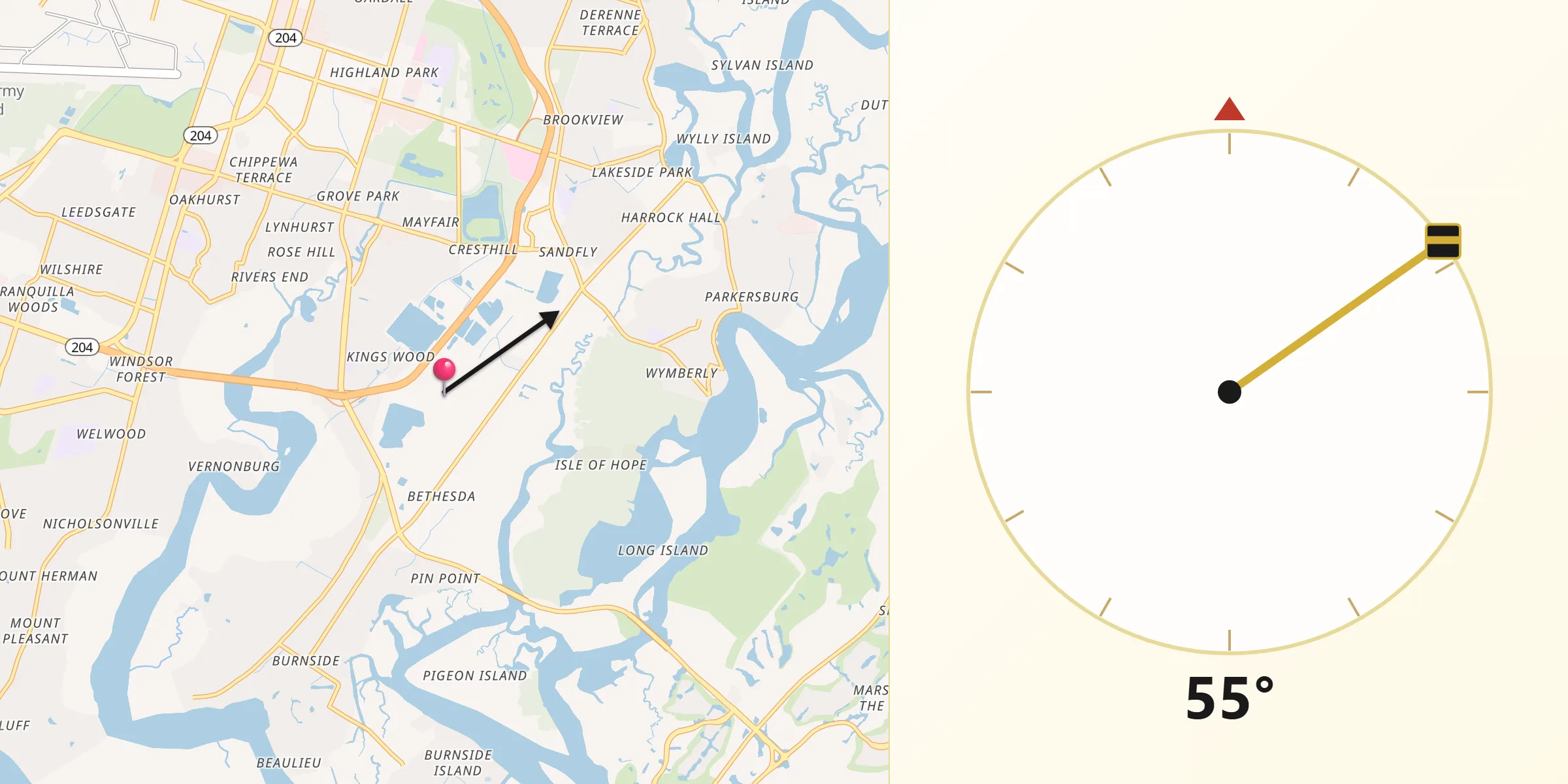 Qibla Direction from Chatham