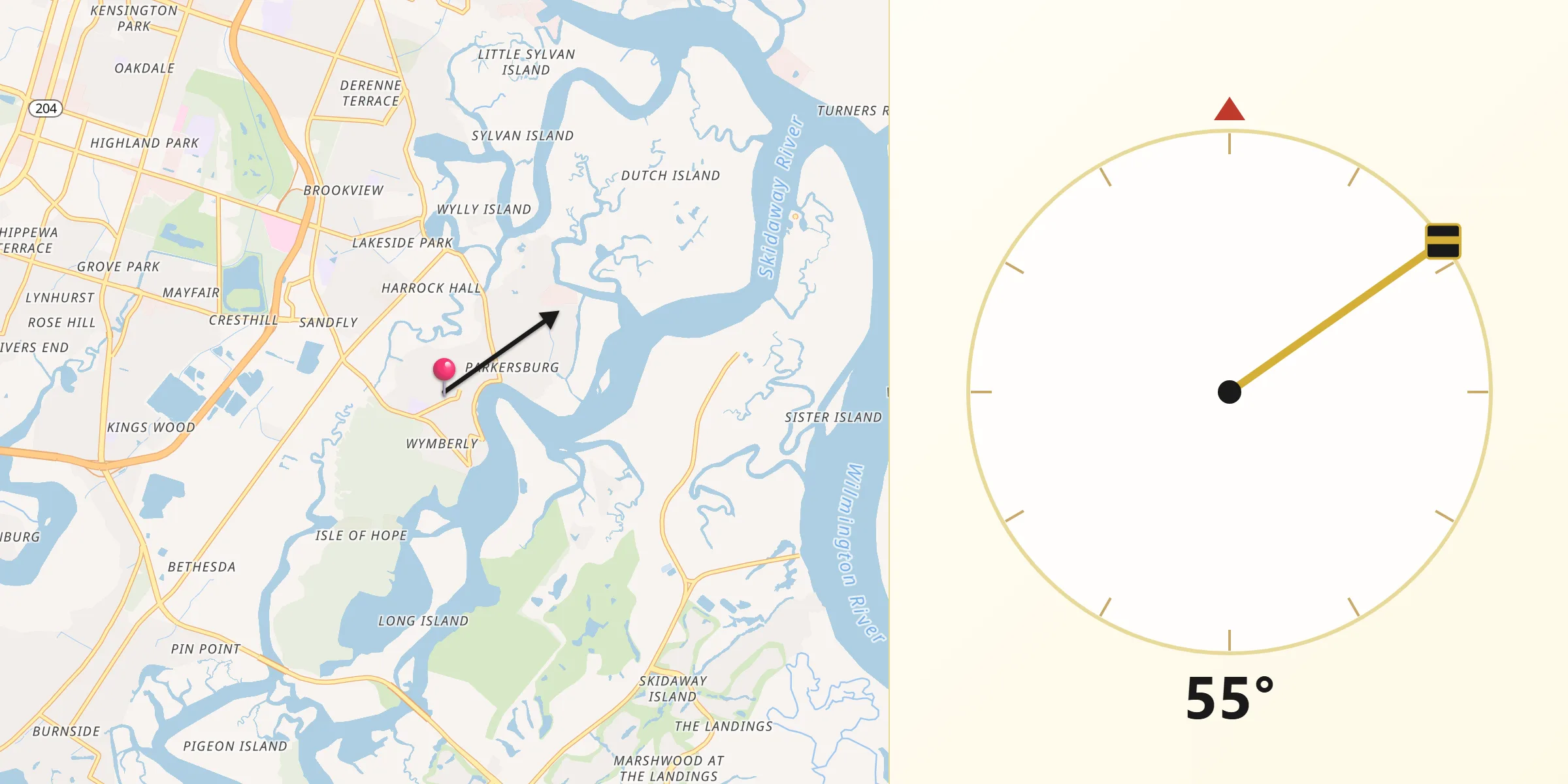 Qibla Direction from Isle of Hope