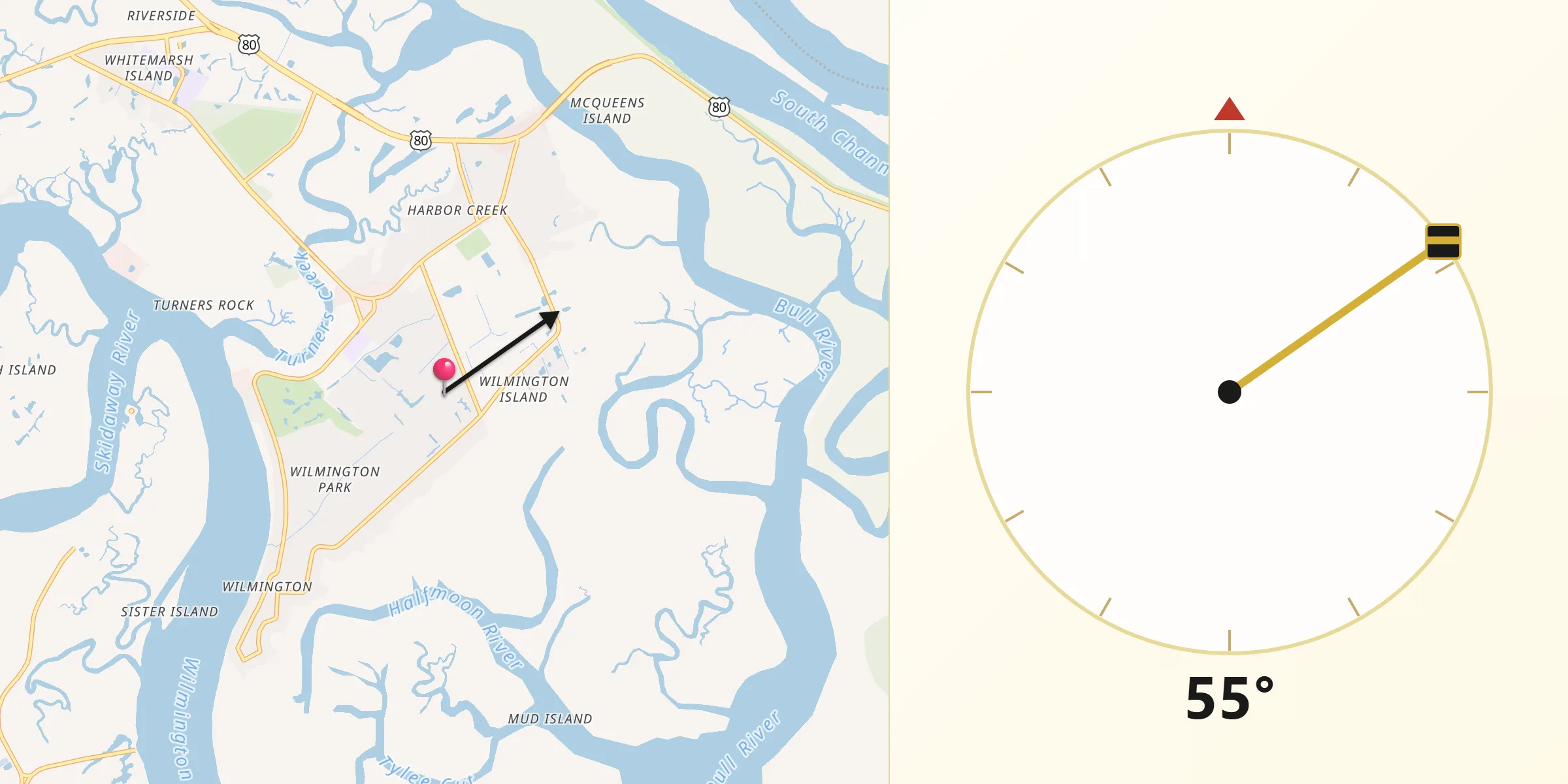 Qibla Direction from Wilmington Island