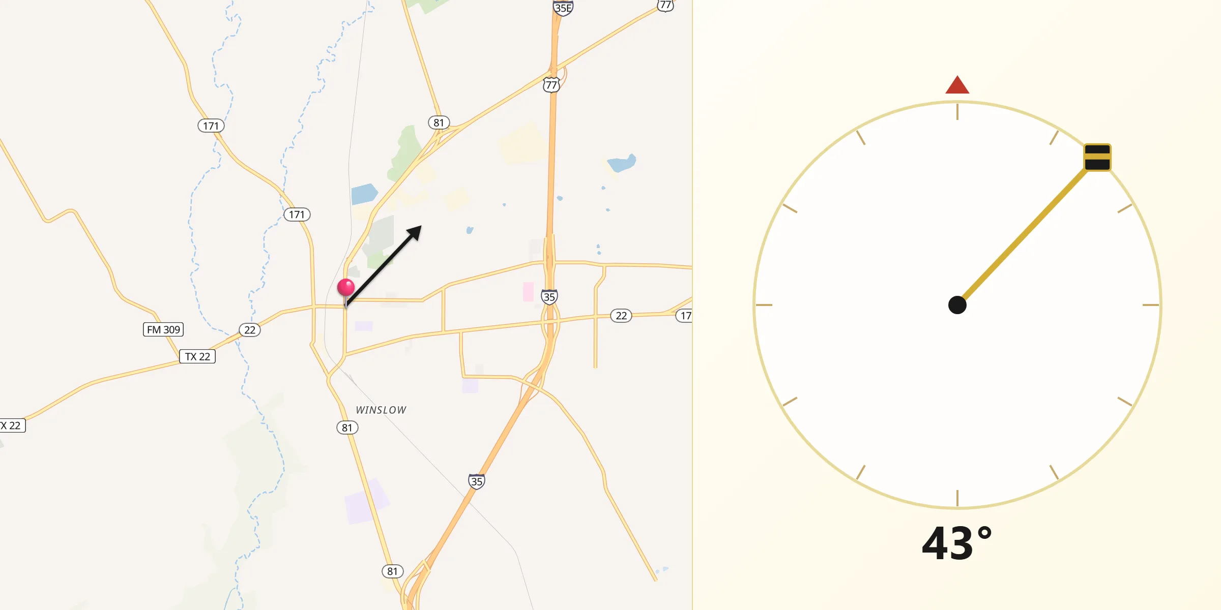 Dirección de la Qibla desde Hillsboro