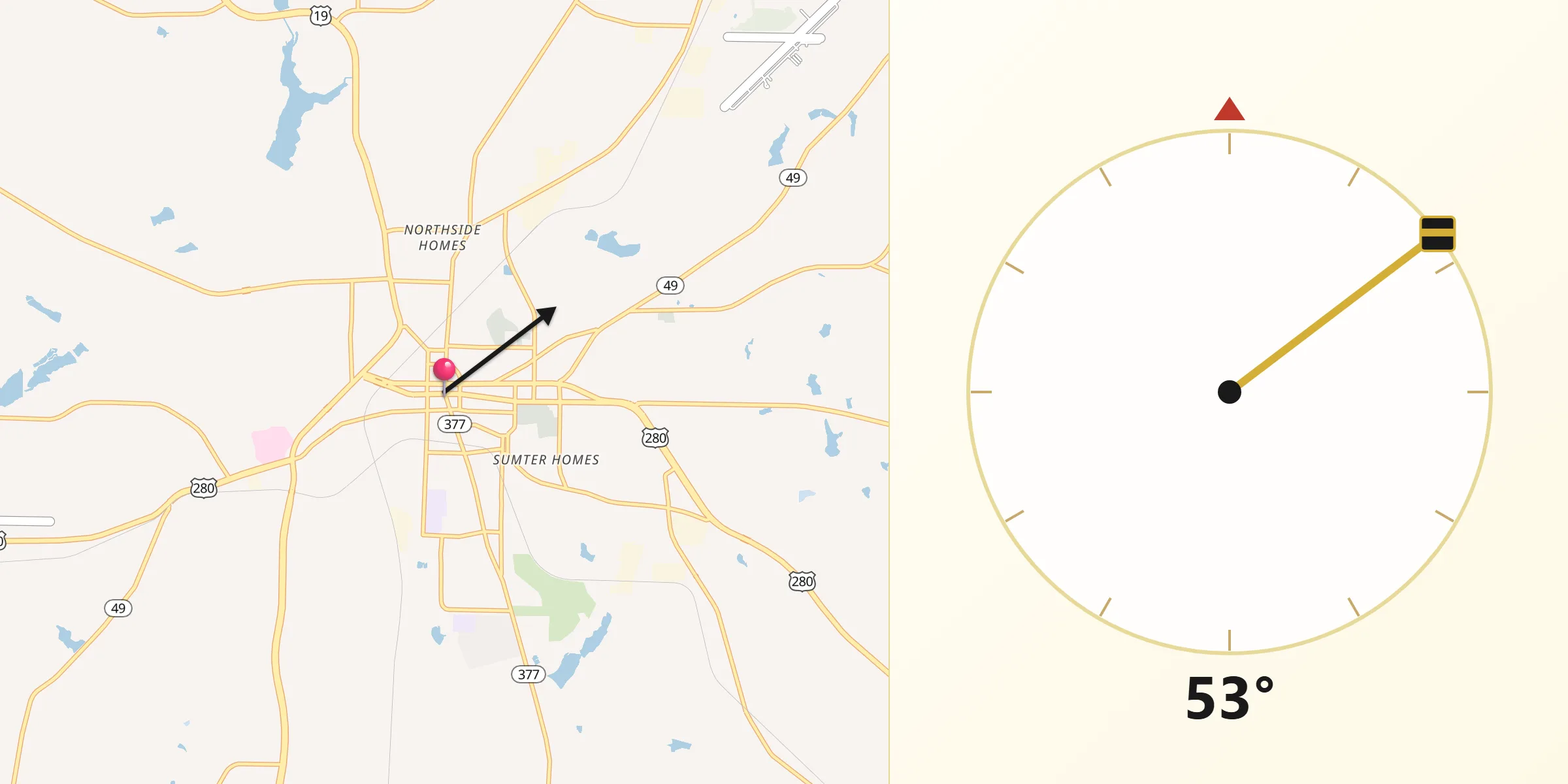 Qibla Direction from Americus