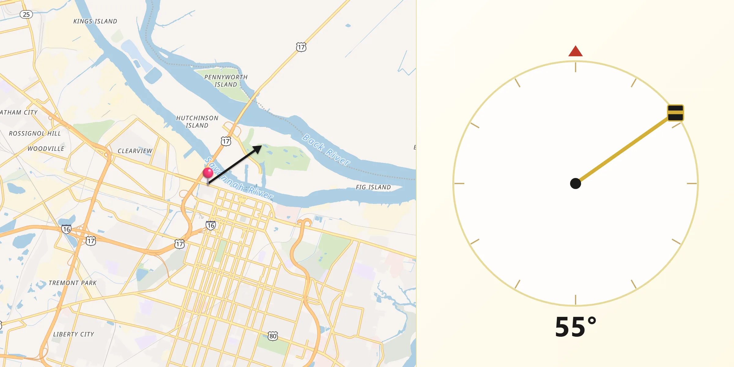 Qibla Direction from Savannah