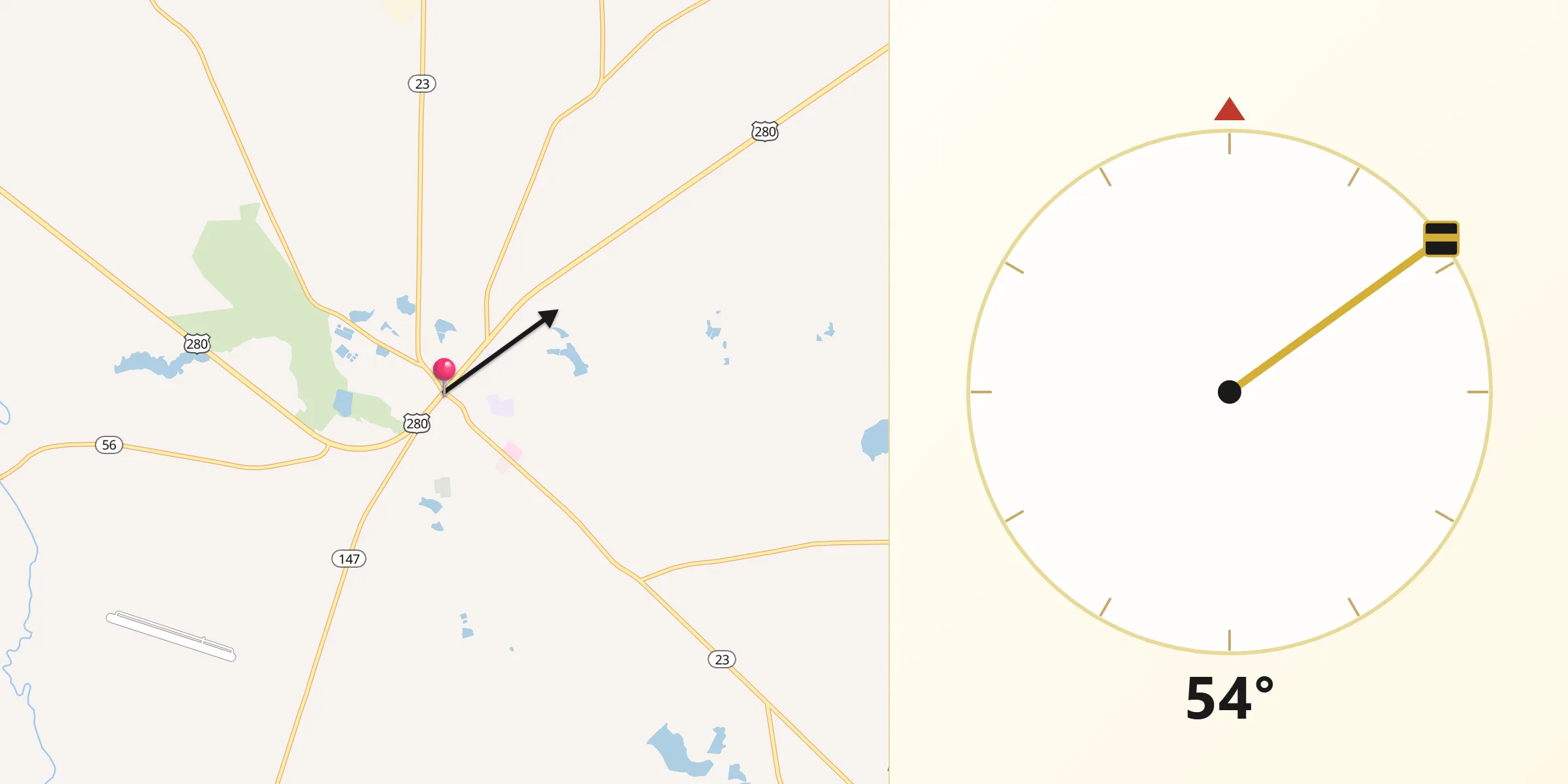 Qibla Direction from Reidsville