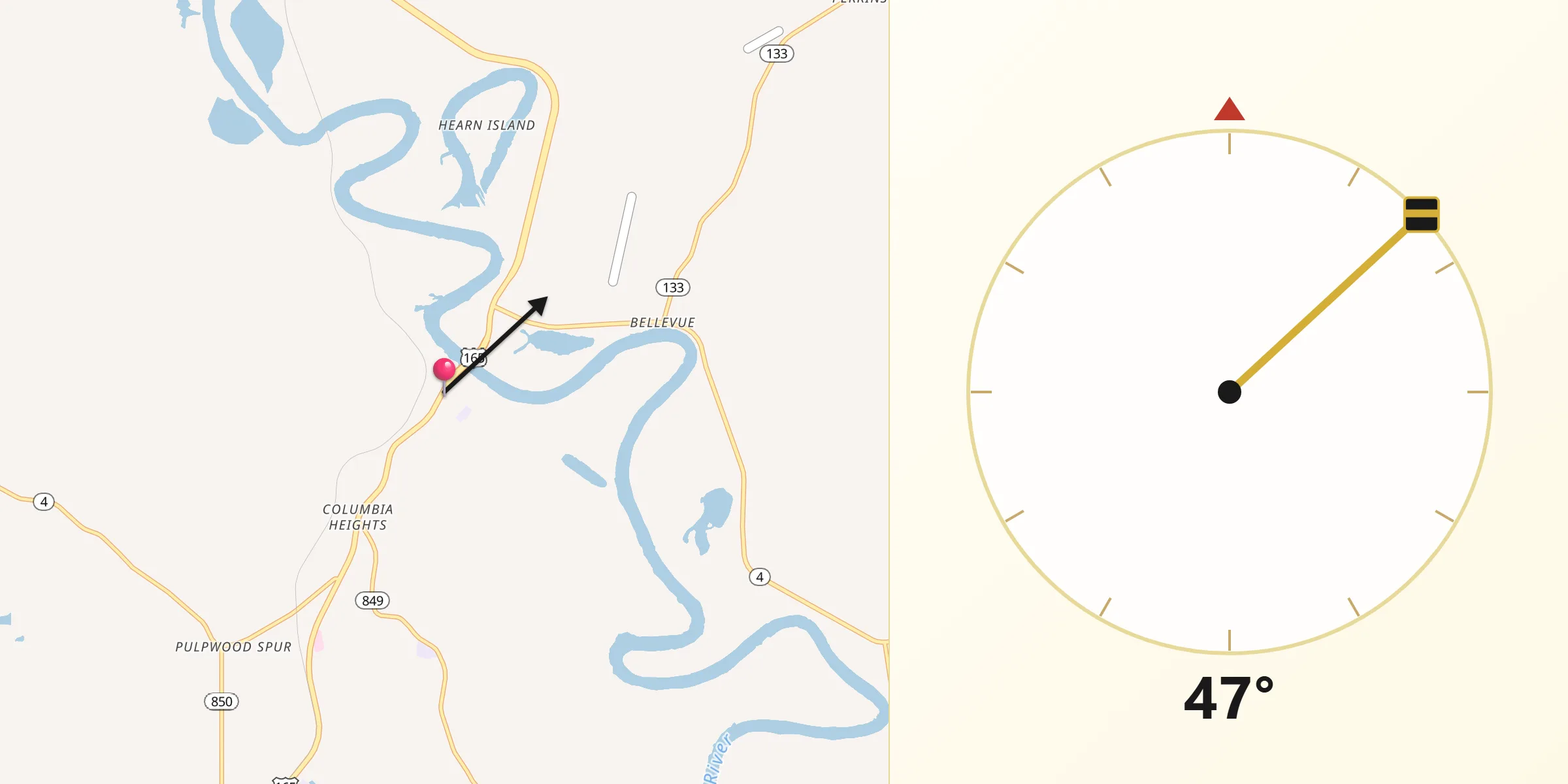 Dirección de la Qibla desde Columbia