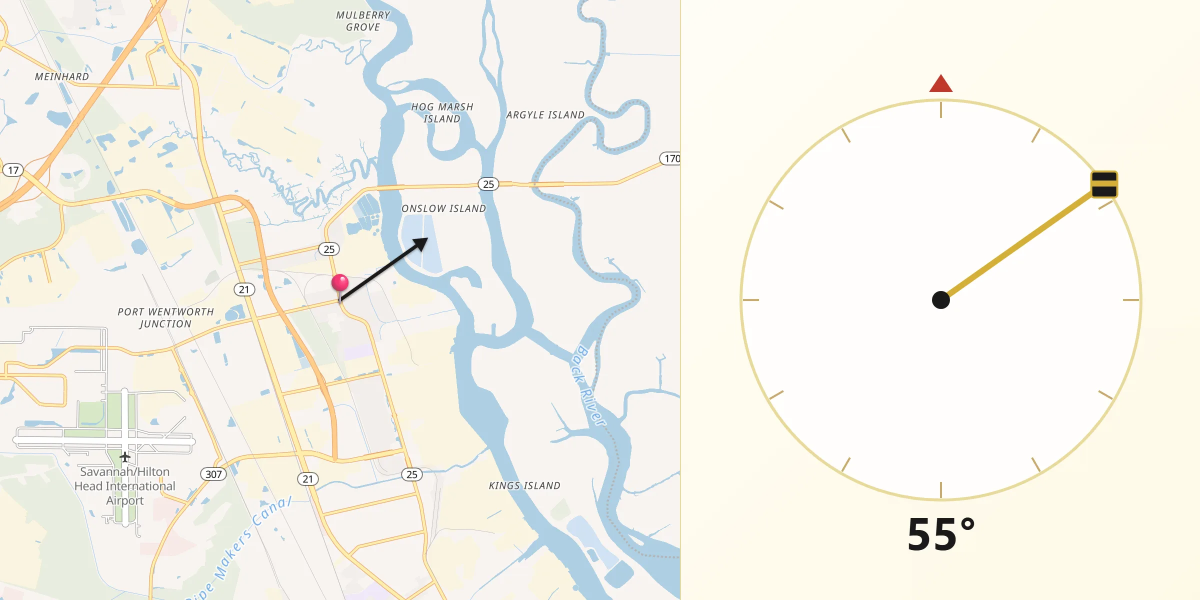 Qibla Direction from Port Wentworth