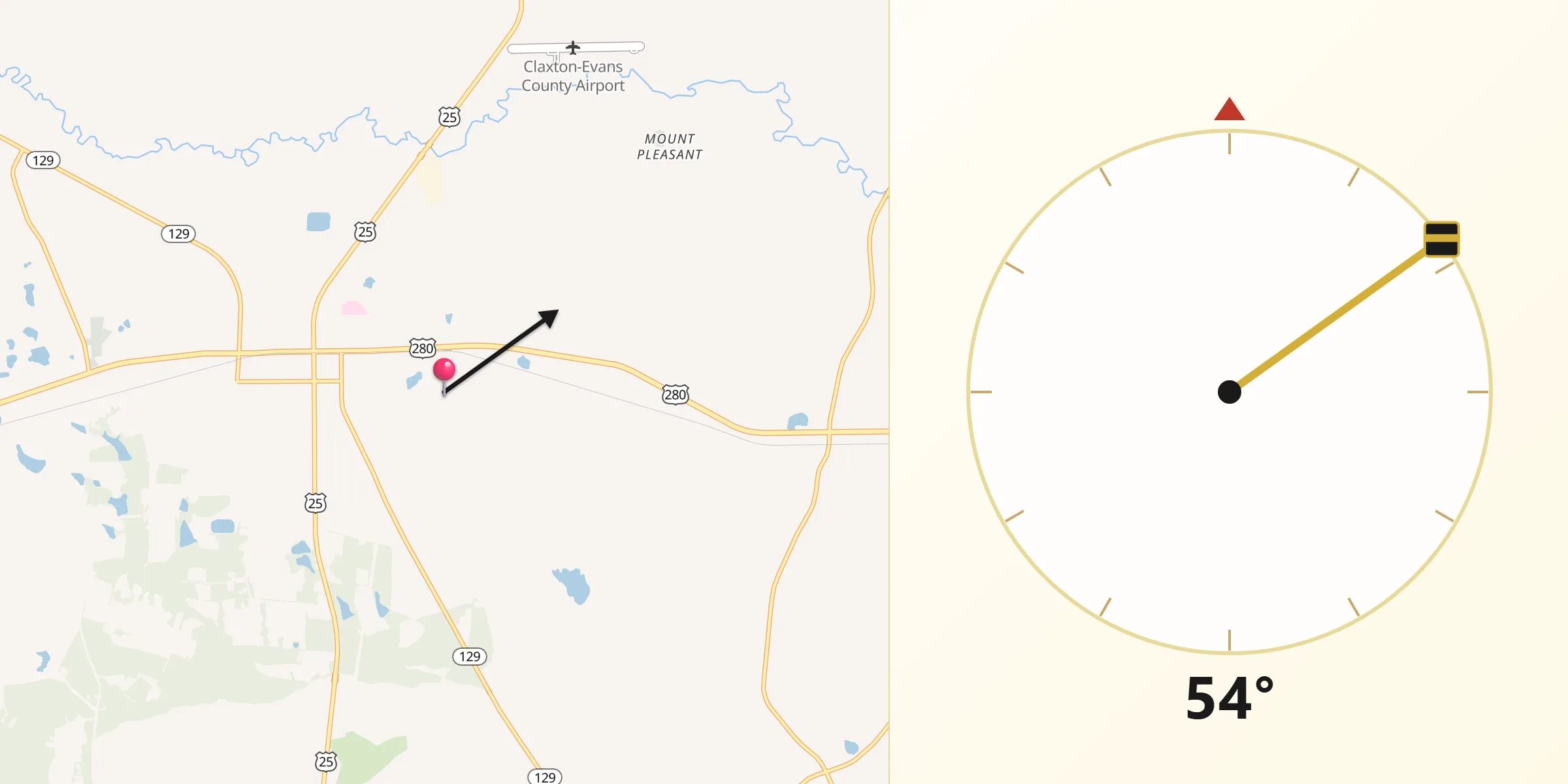 Qibla Direction from Evans County