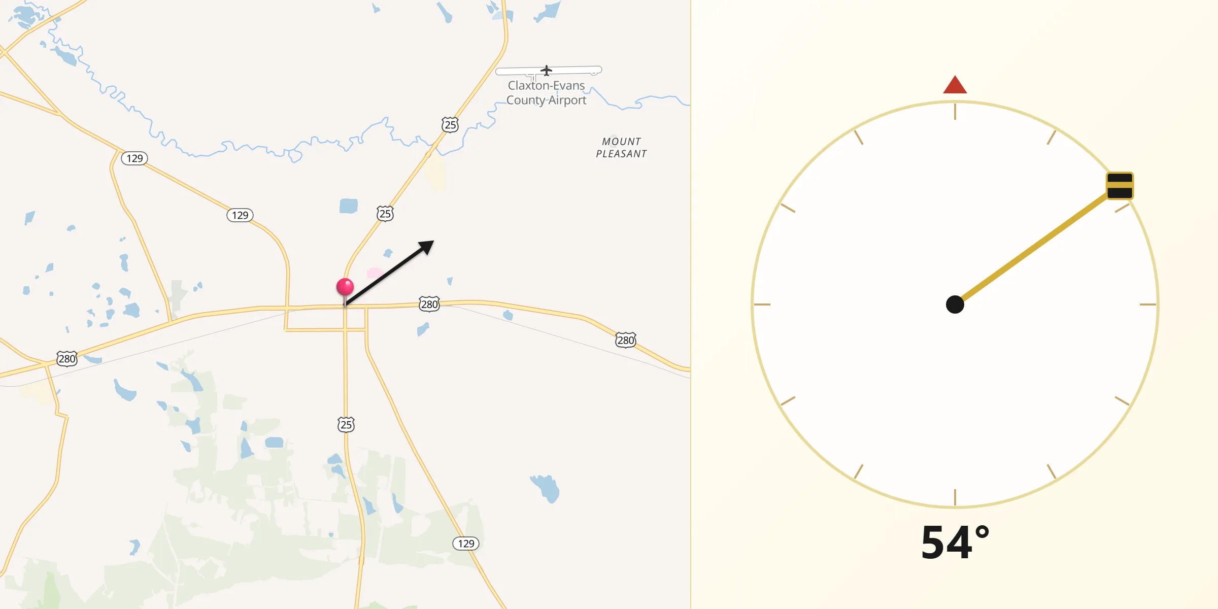 Qibla Direction from Claxton
