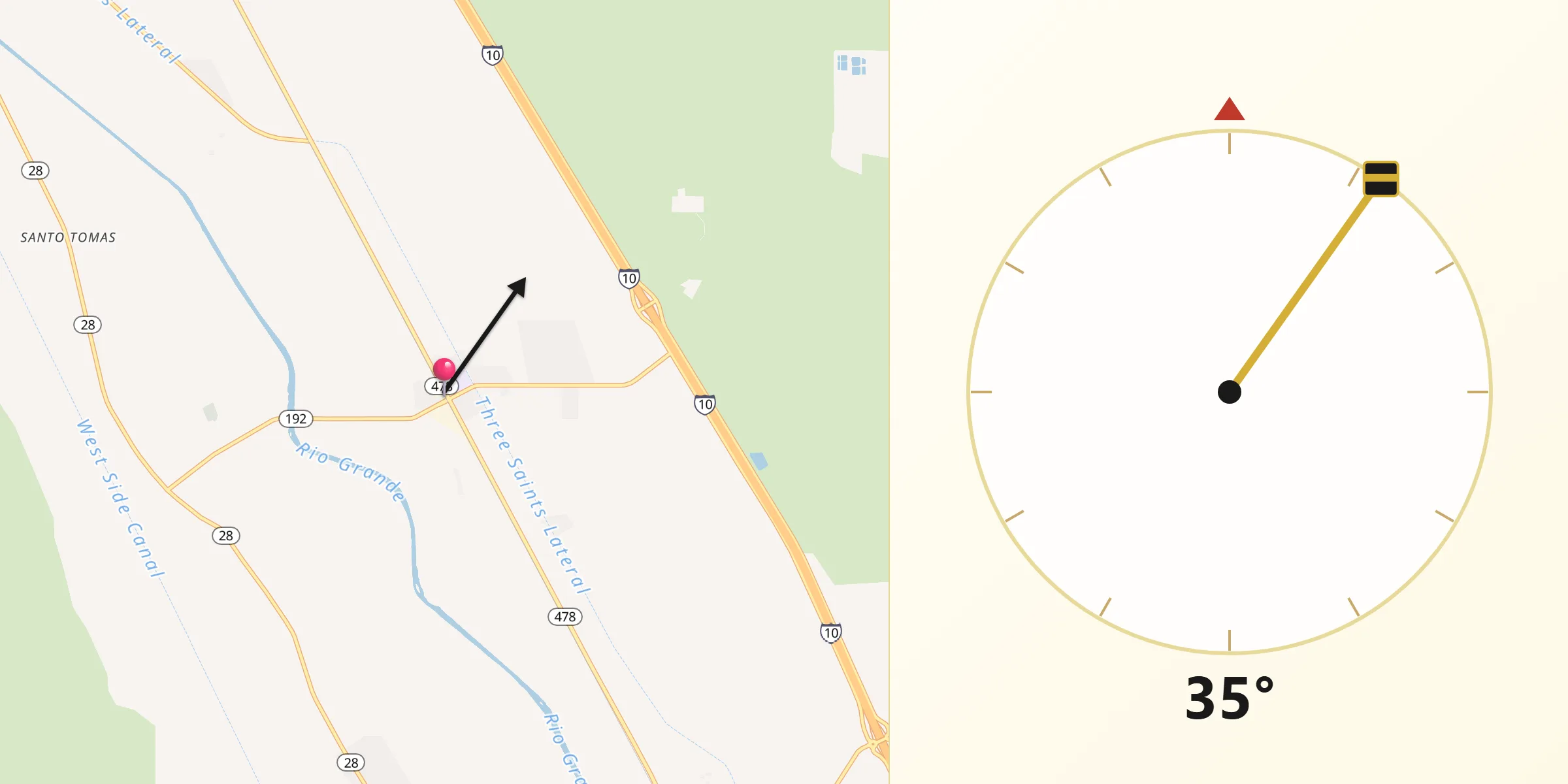 Dirección de la Qibla desde Mesquite