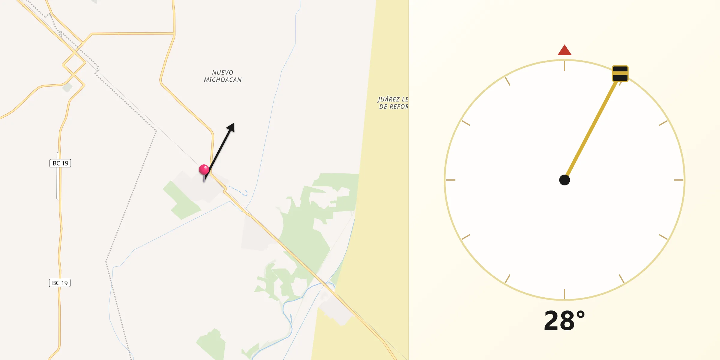 Dirección de la Qibla desde Nuevo Michoacán (Estación Riíto)