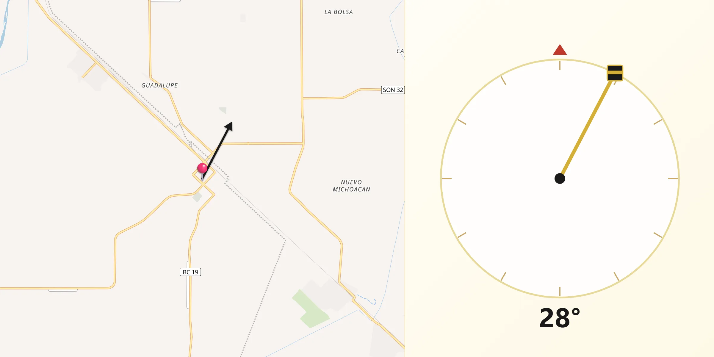 Dirección de la Qibla desde Estación Coahuila