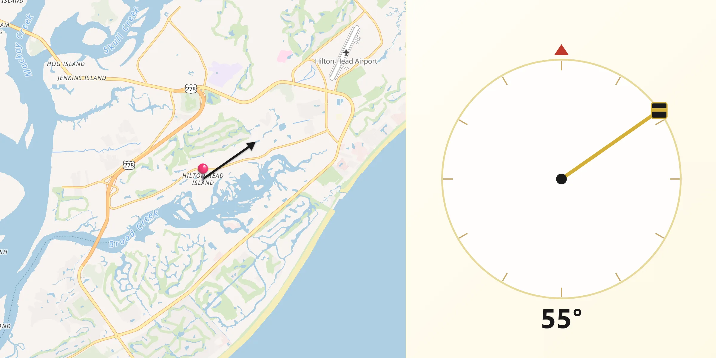 Qibla Direction from Hilton Head Island