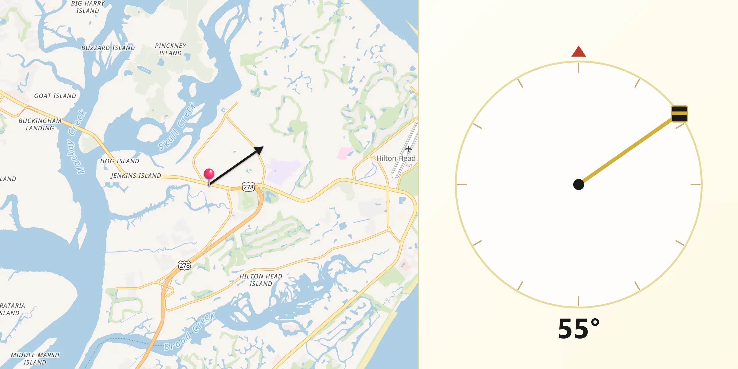 Qibla Direction from Hilton Head