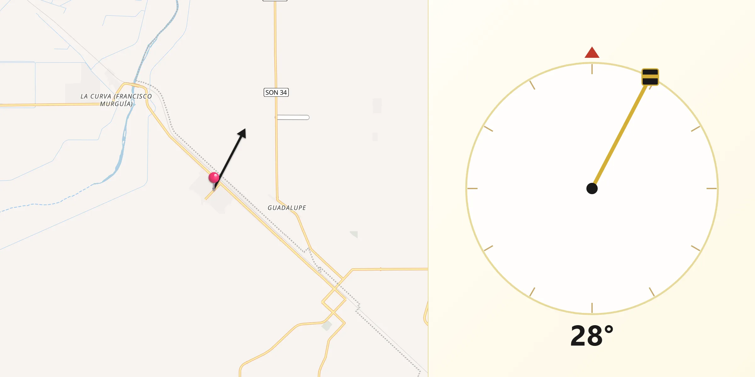 Dirección de la Qibla desde Ejido Plan de Ayala
