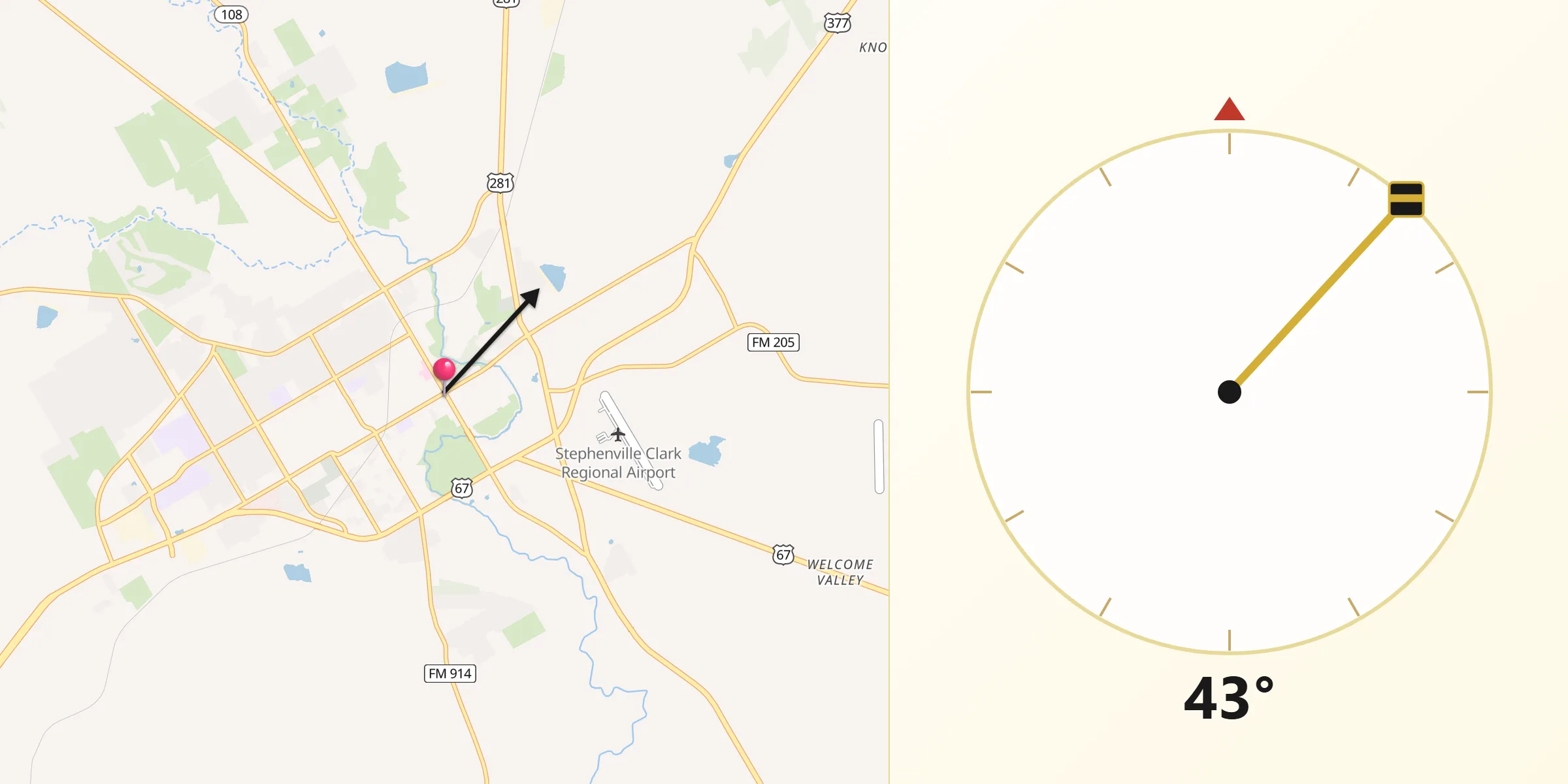 Qibla Direction from Stephenville