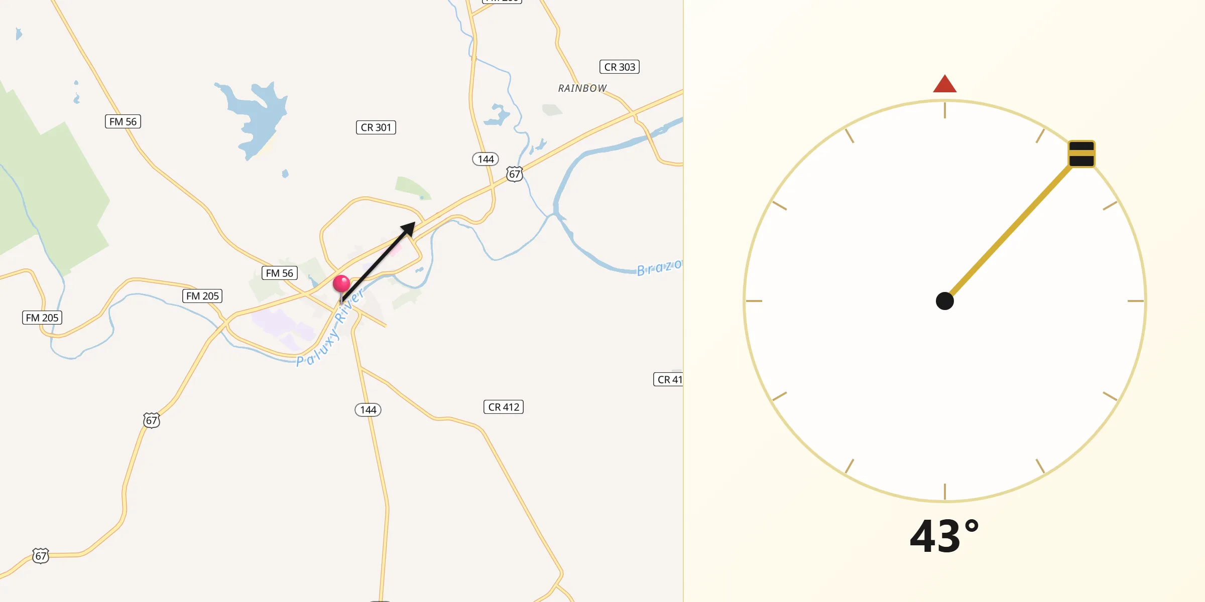 Qibla Direction from Glen Rose