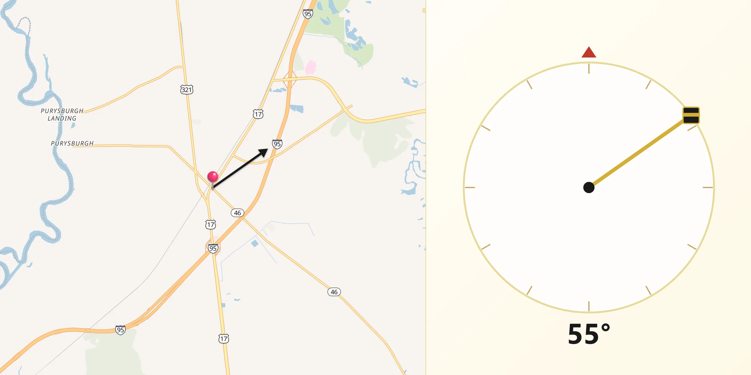 Qibla Direction from Hardeeville
