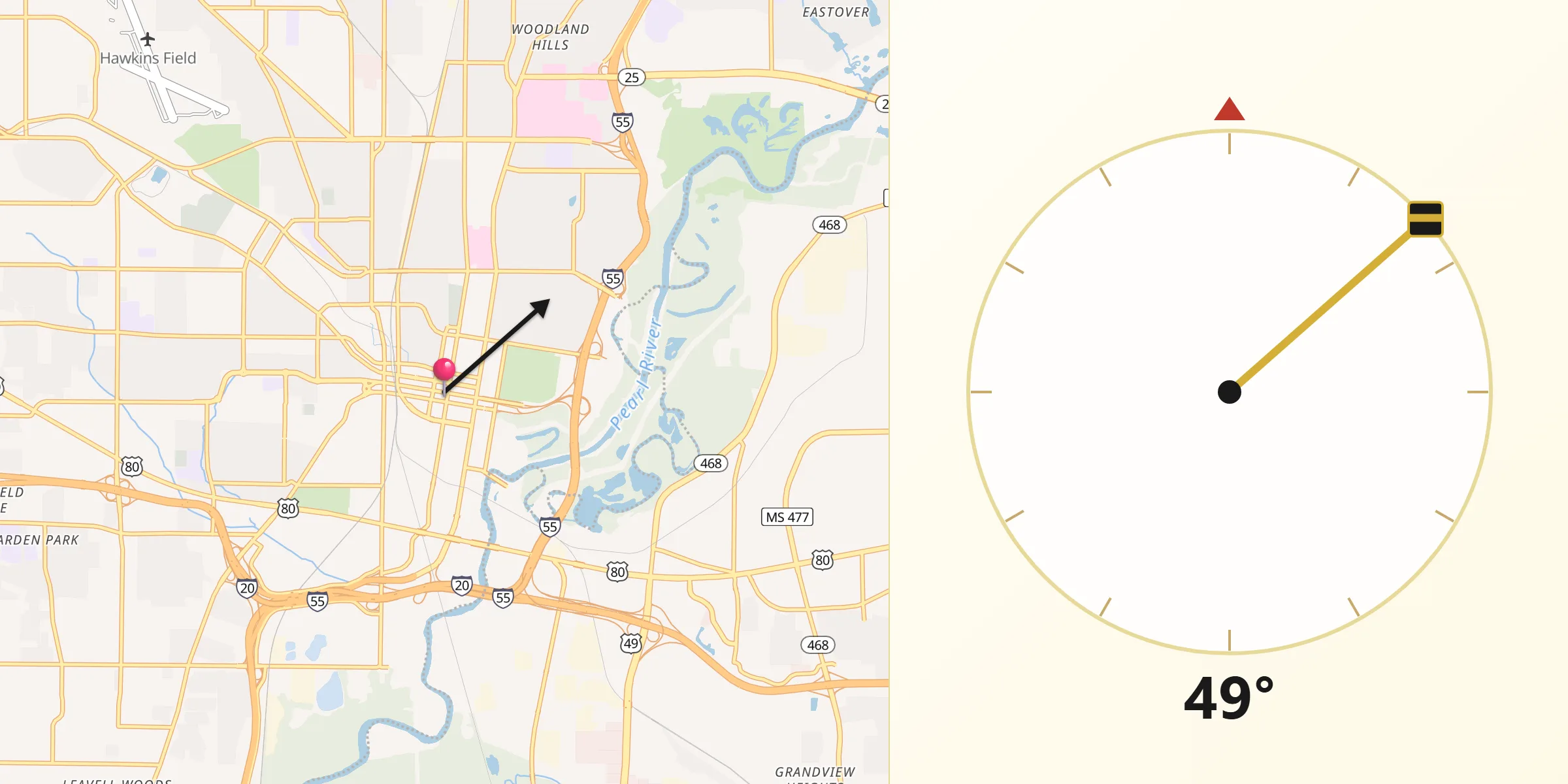 Dirección de la Qibla desde Jackson