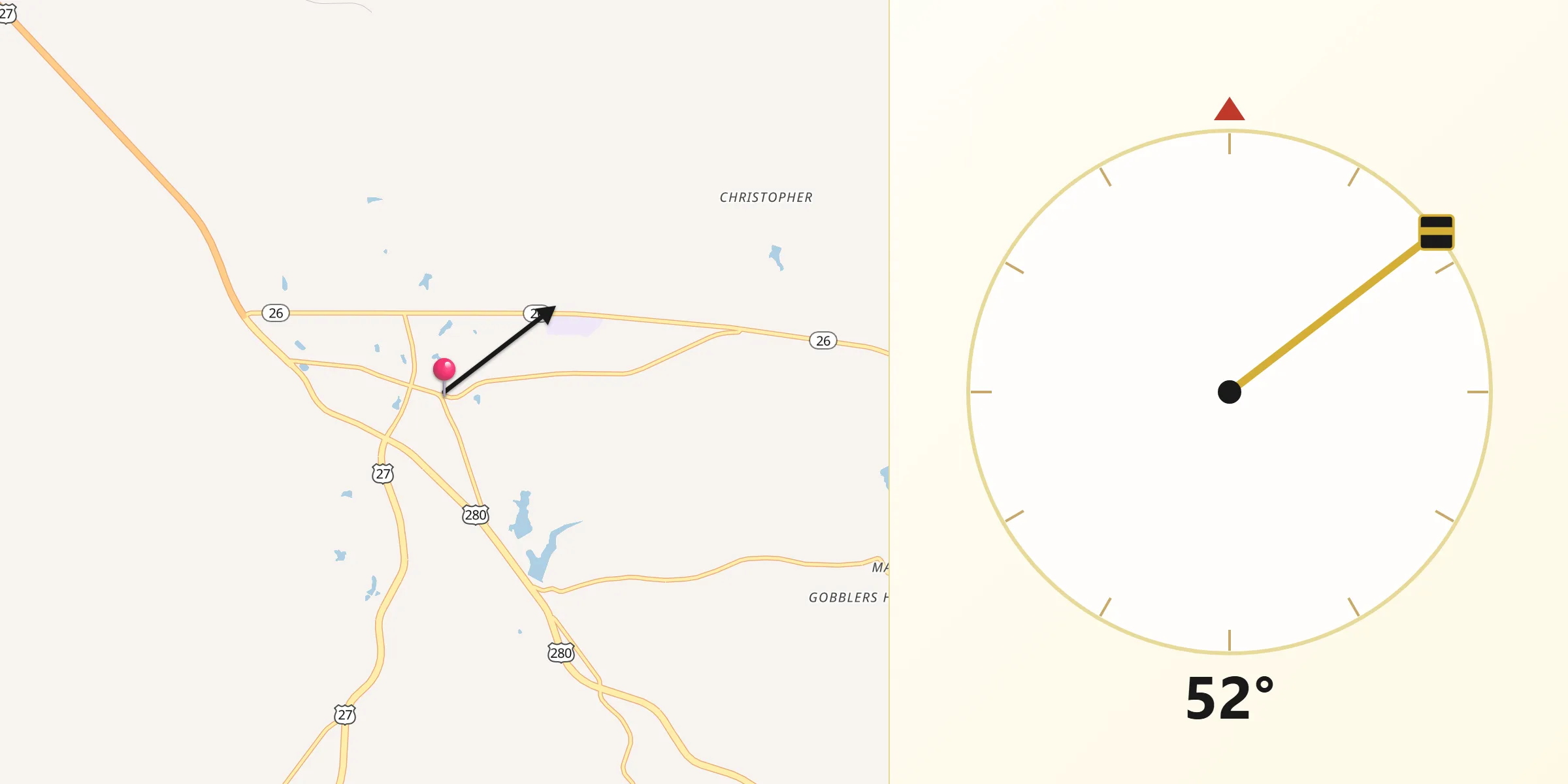 Qibla Direction from Cusseta