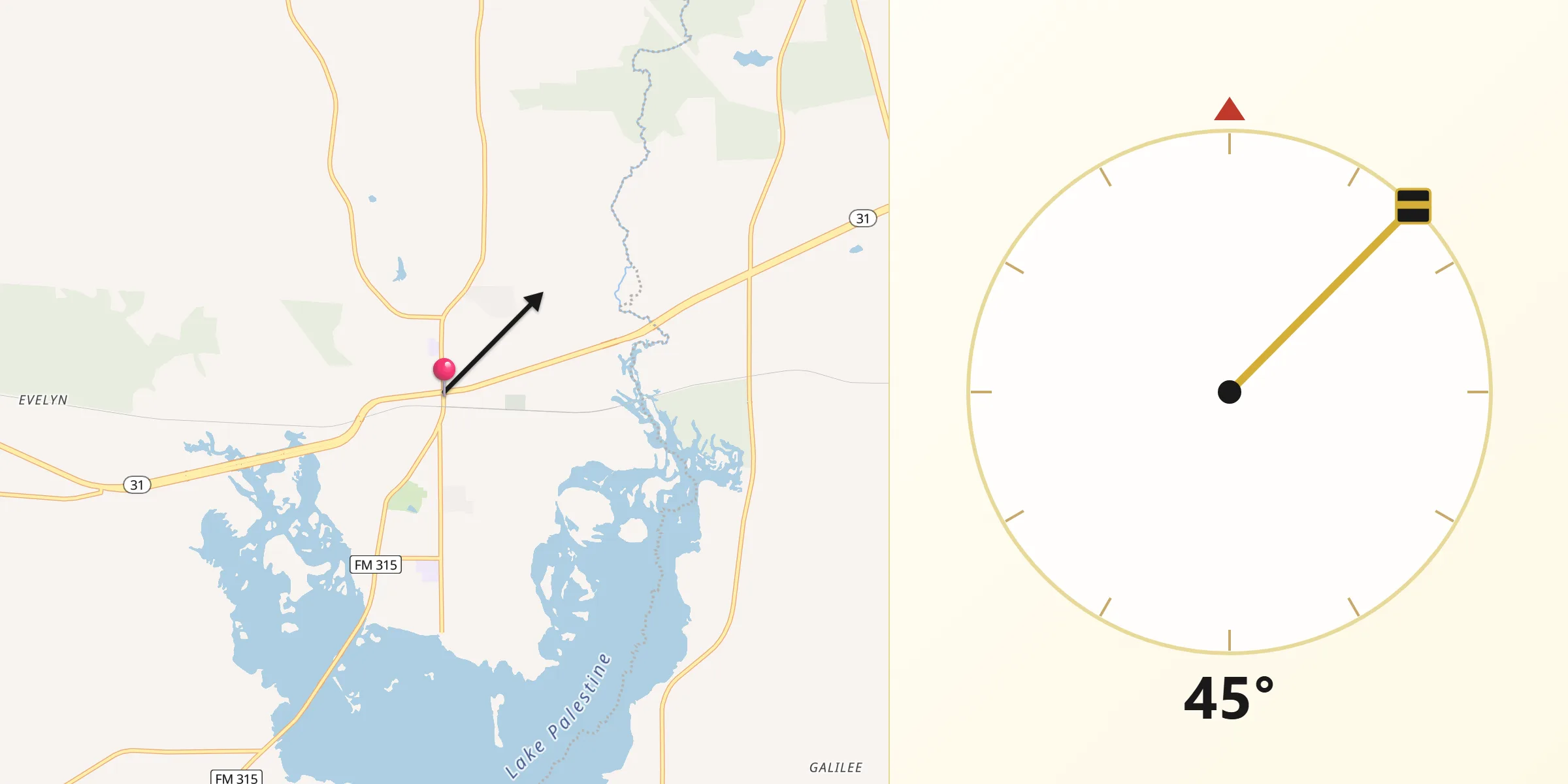 Dirección de la Qibla desde Chandler