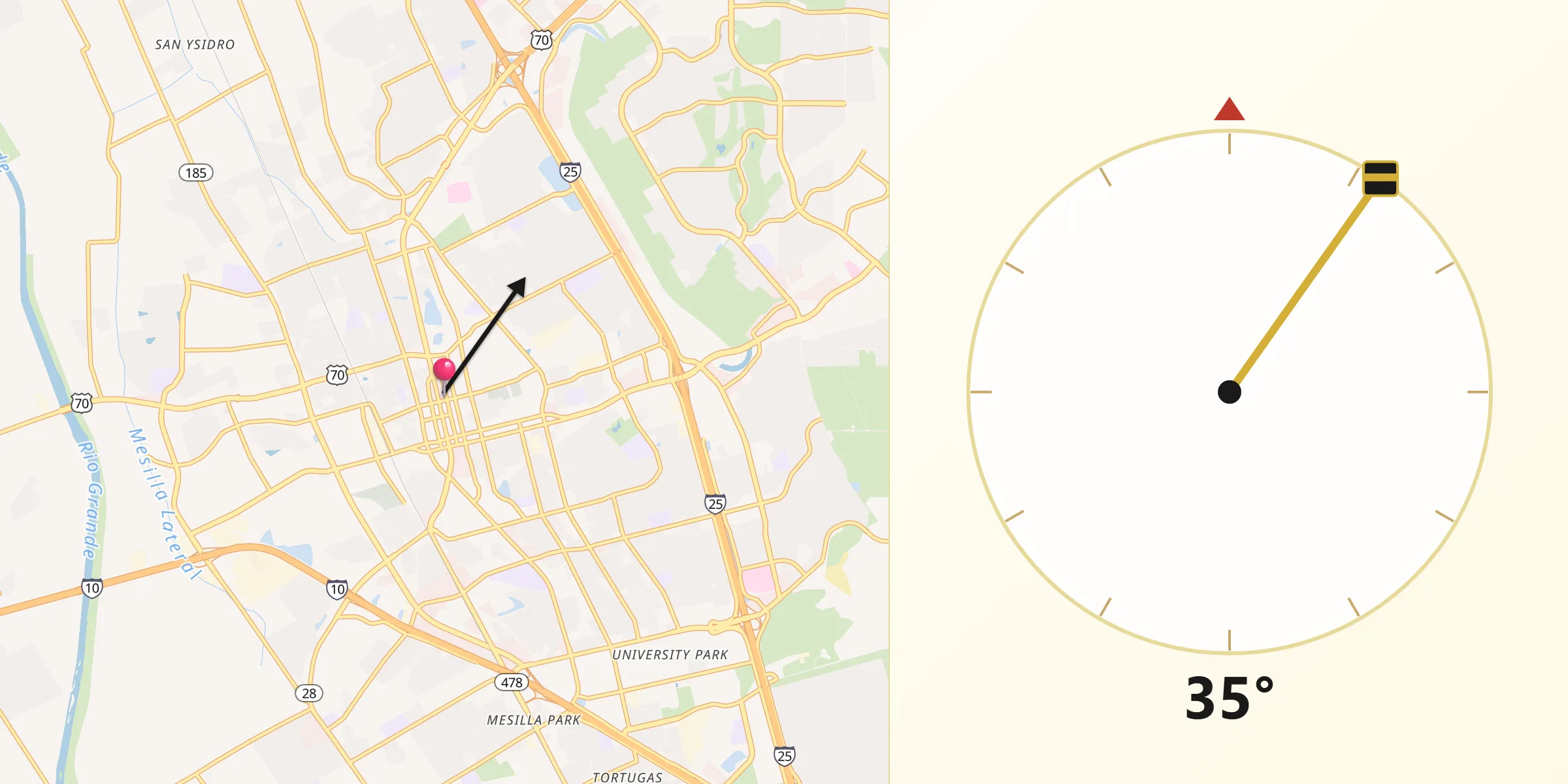 Qibla Direction from Las Cruces