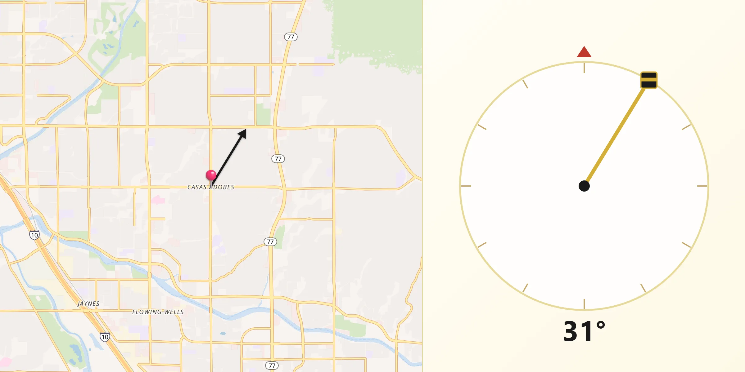 Qibla Direction from Casas Adobes