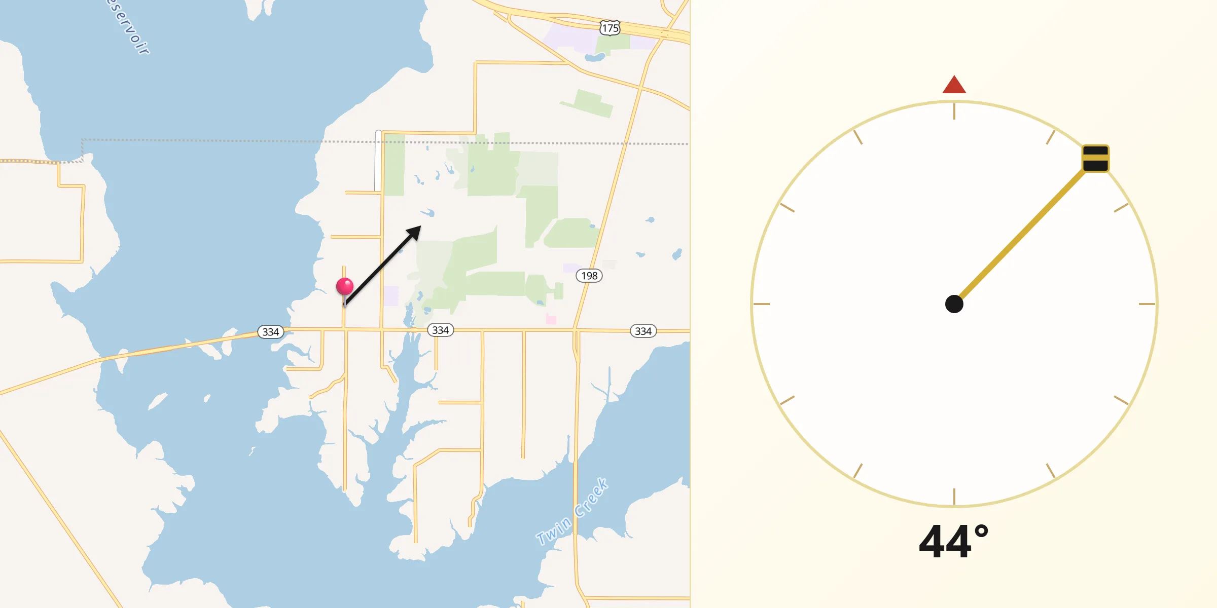 Qibla Direction from Gun Barrel City