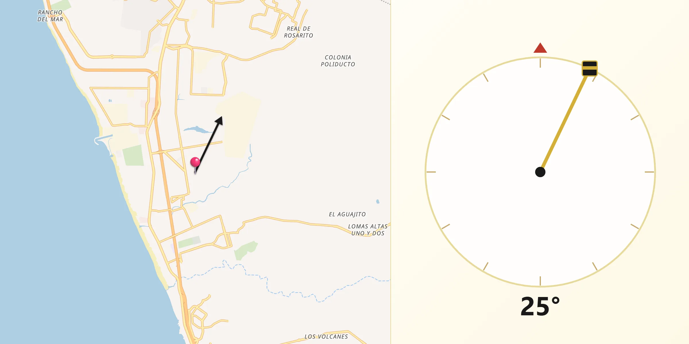 Dirección de la Qibla desde Rosarito