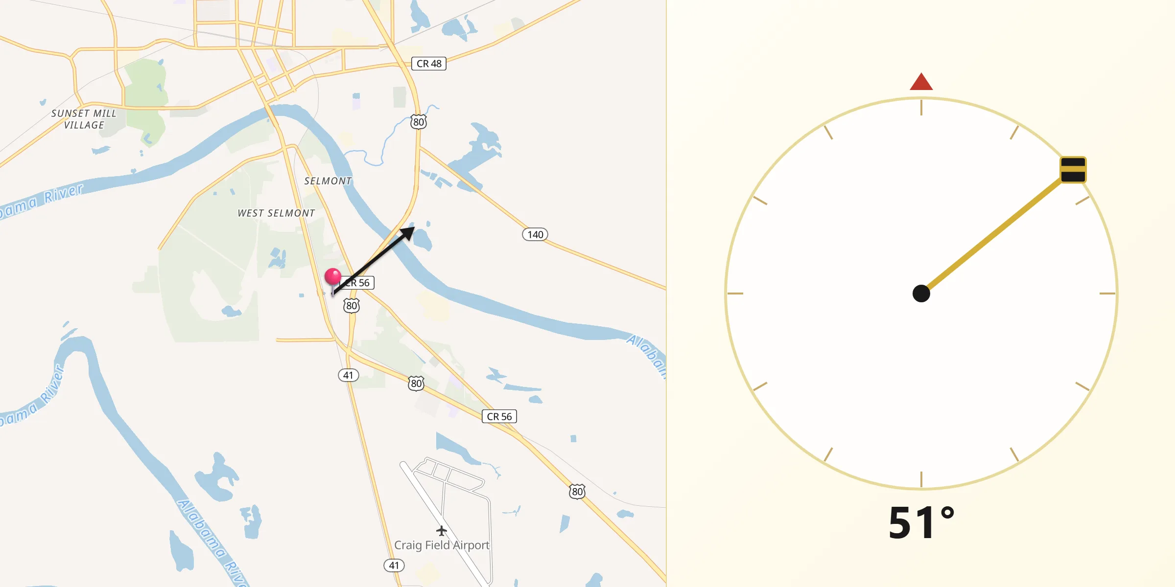 Qibla Direction from Selmont-West Selmont