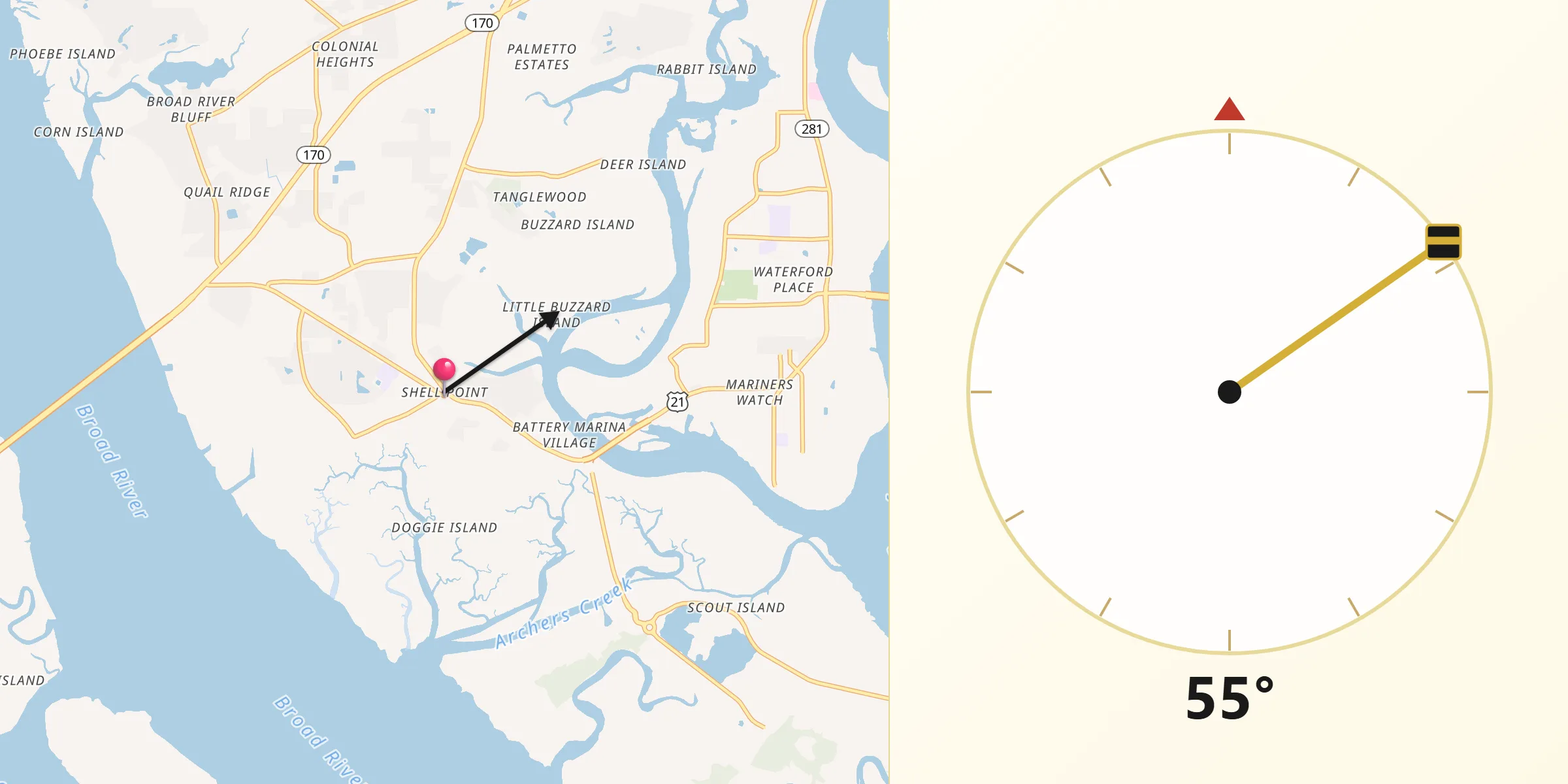 Qibla Direction from Shell Point
