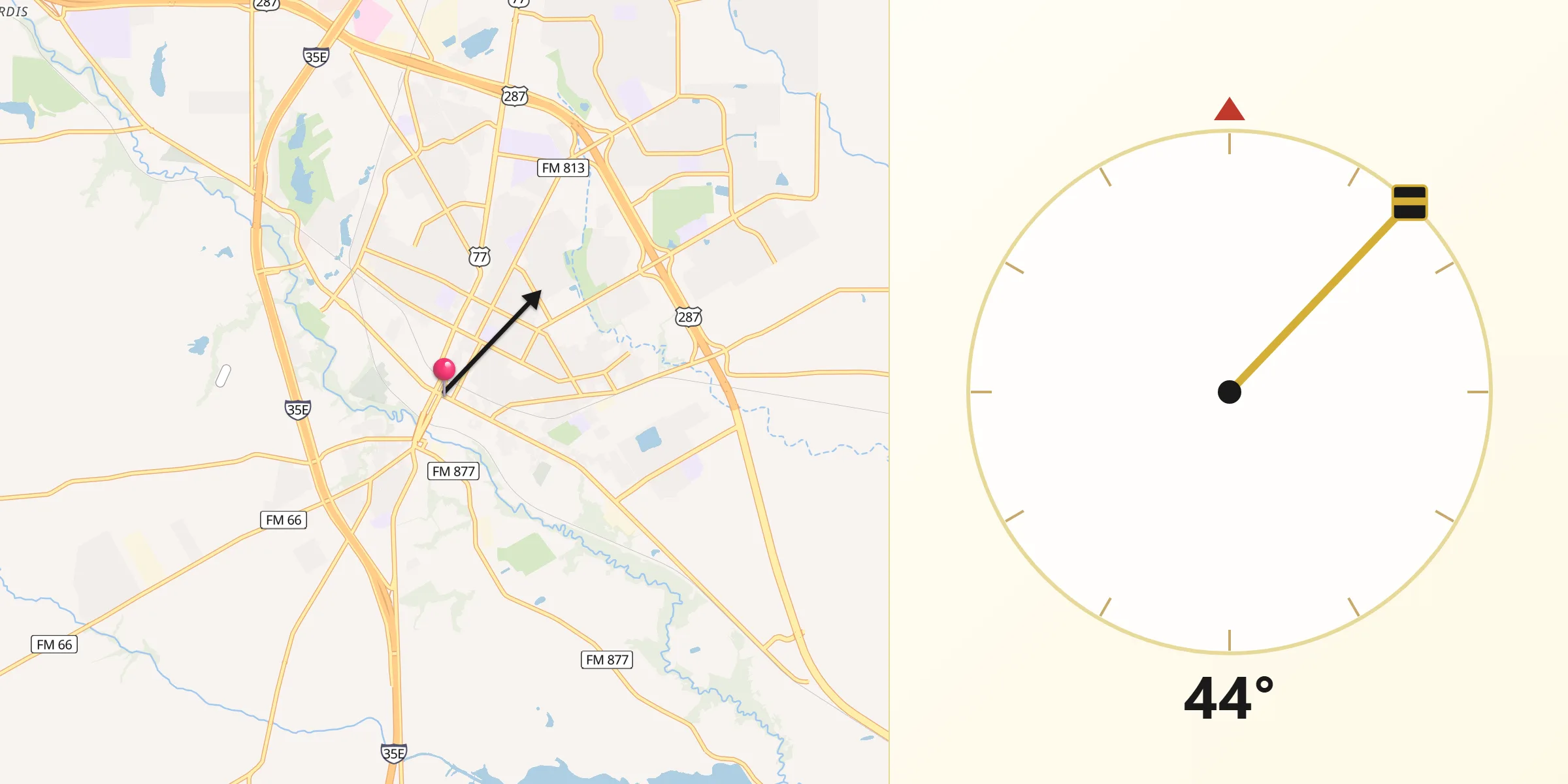 Qibla Direction from Waxahachie
