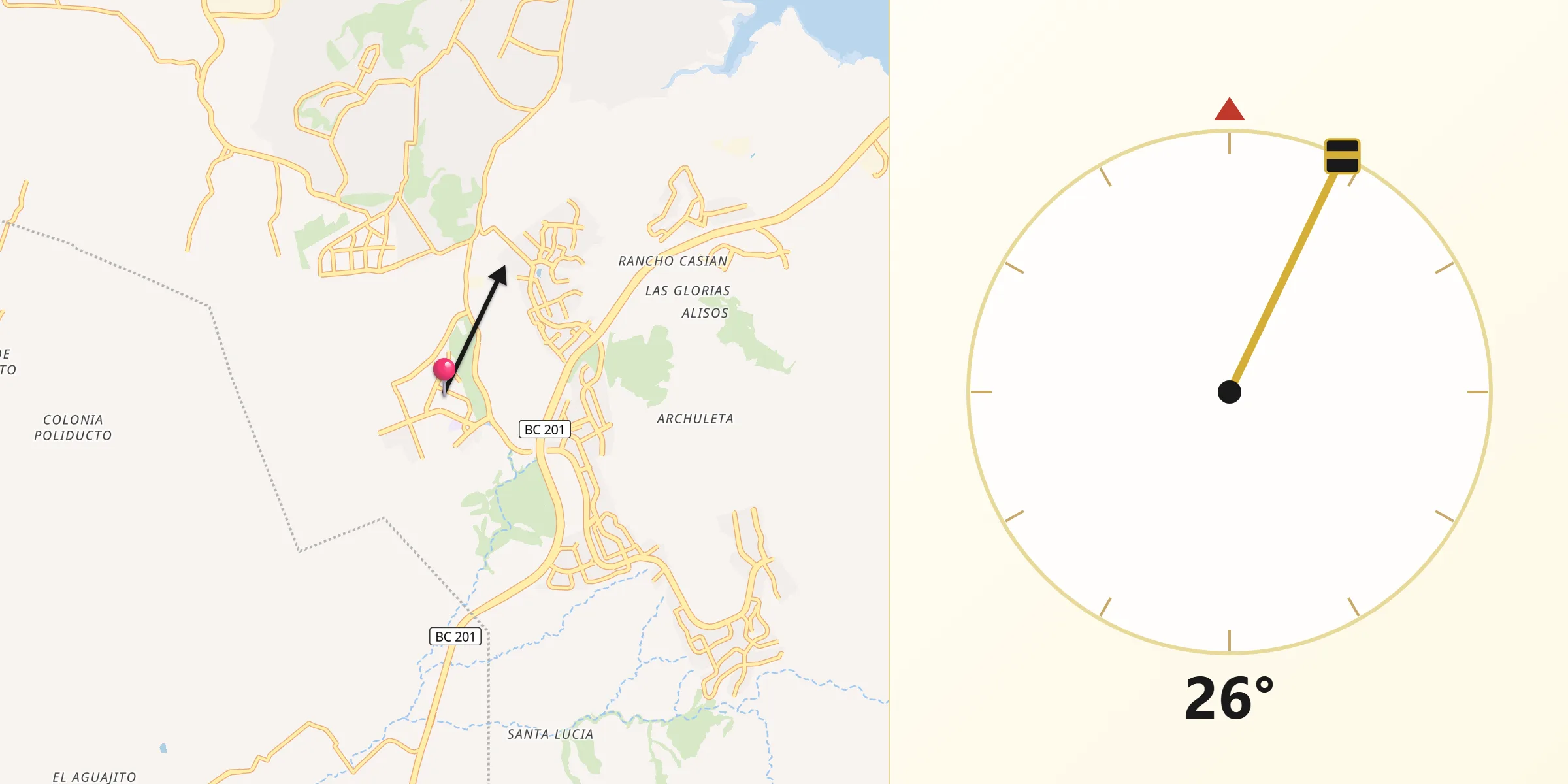Dirección de la Qibla desde Los Valles