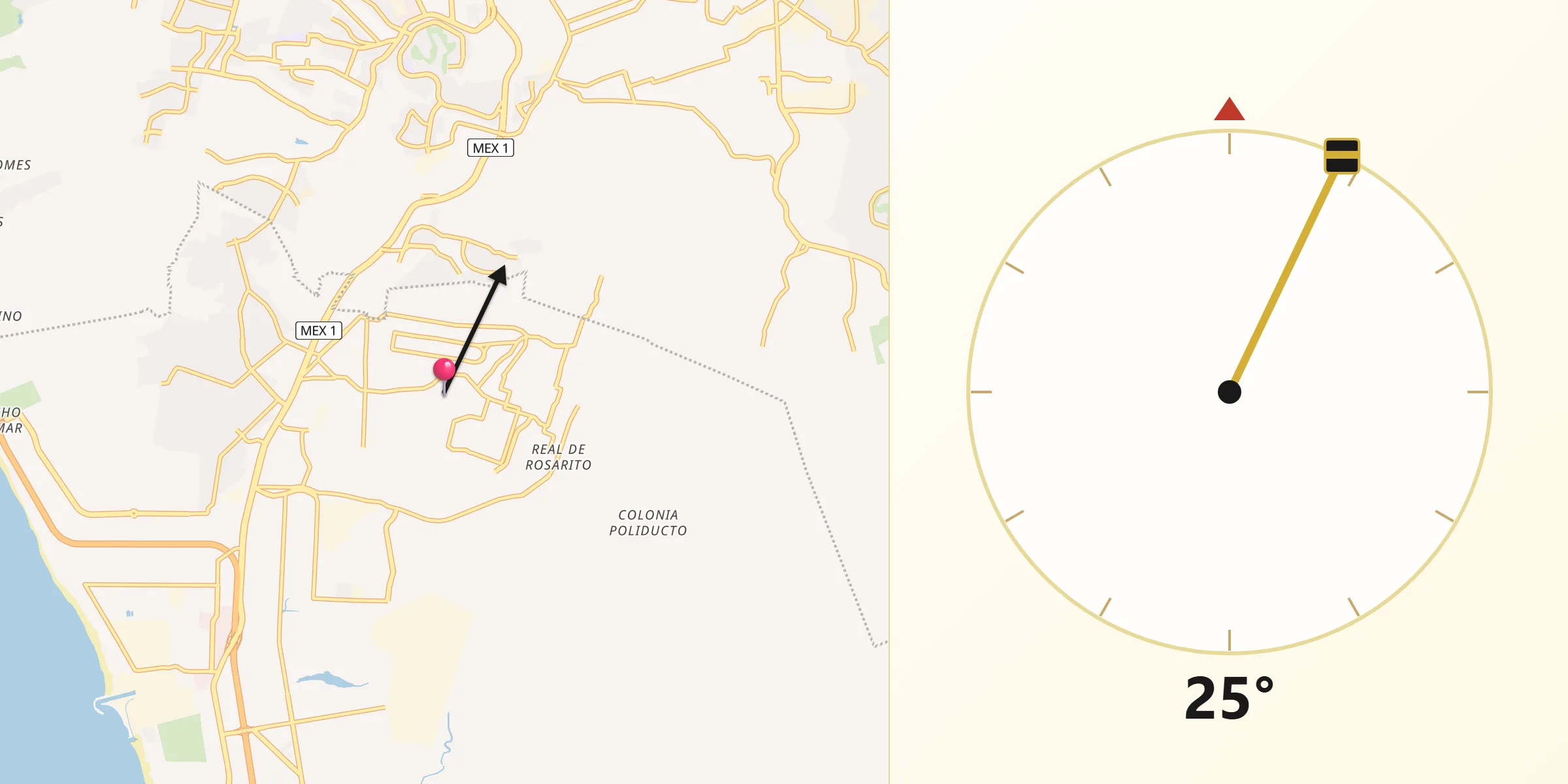 Dirección de la Qibla desde Colinas del Sol