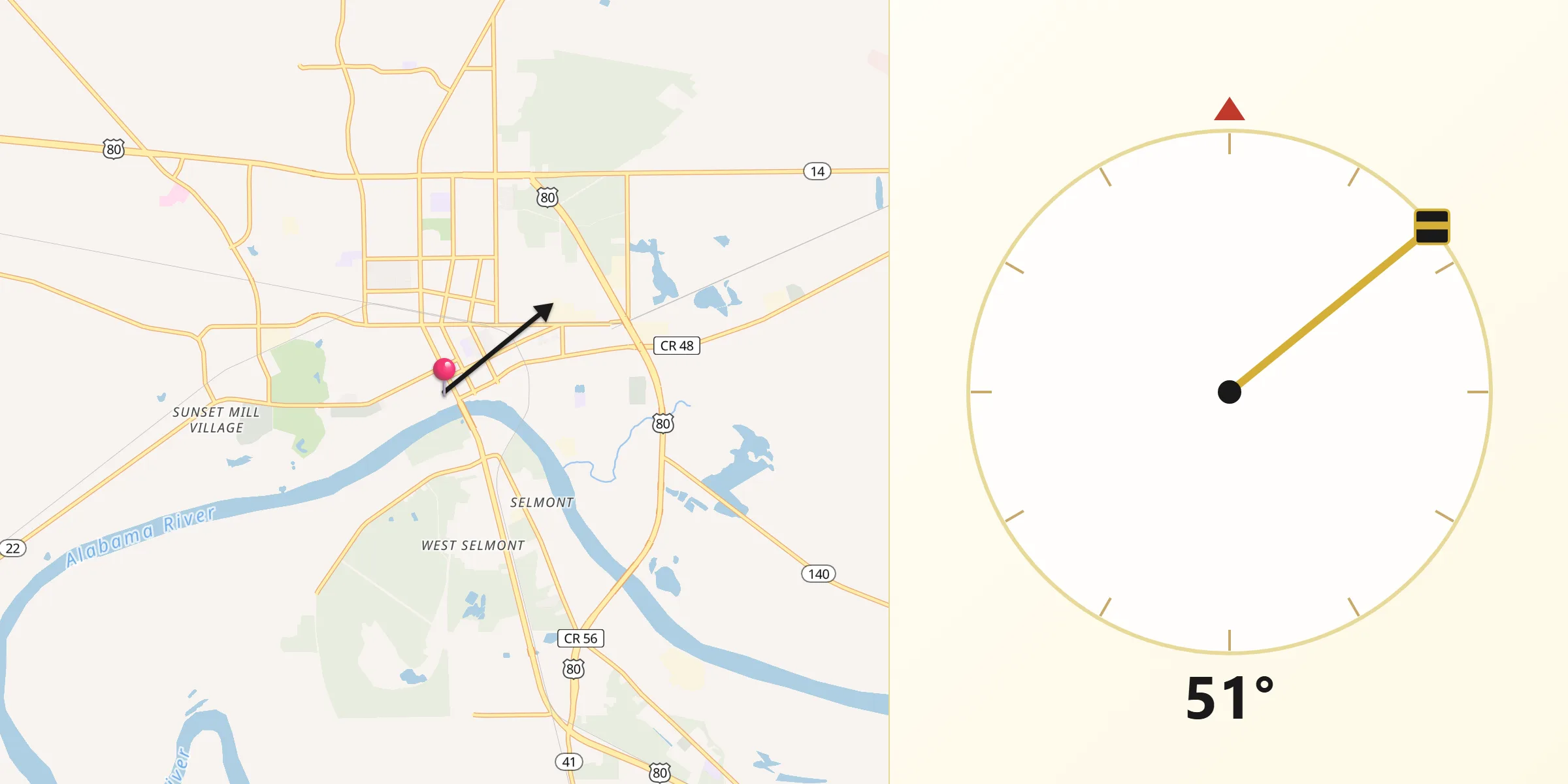 Qibla Direction from Selma