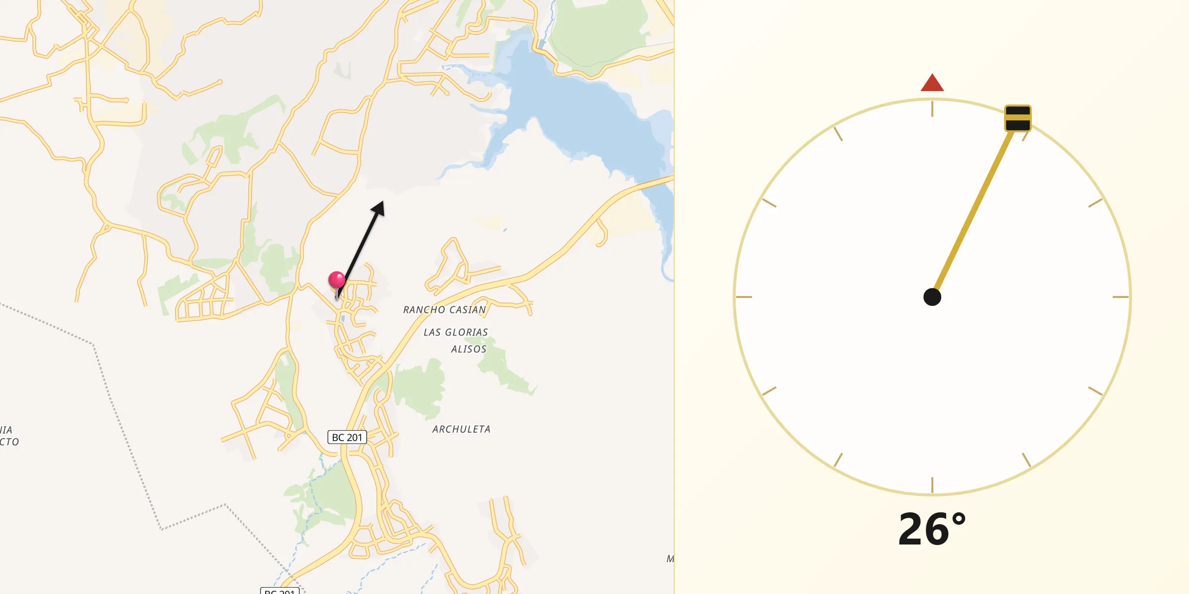 Dirección de la Qibla desde Las Delicias