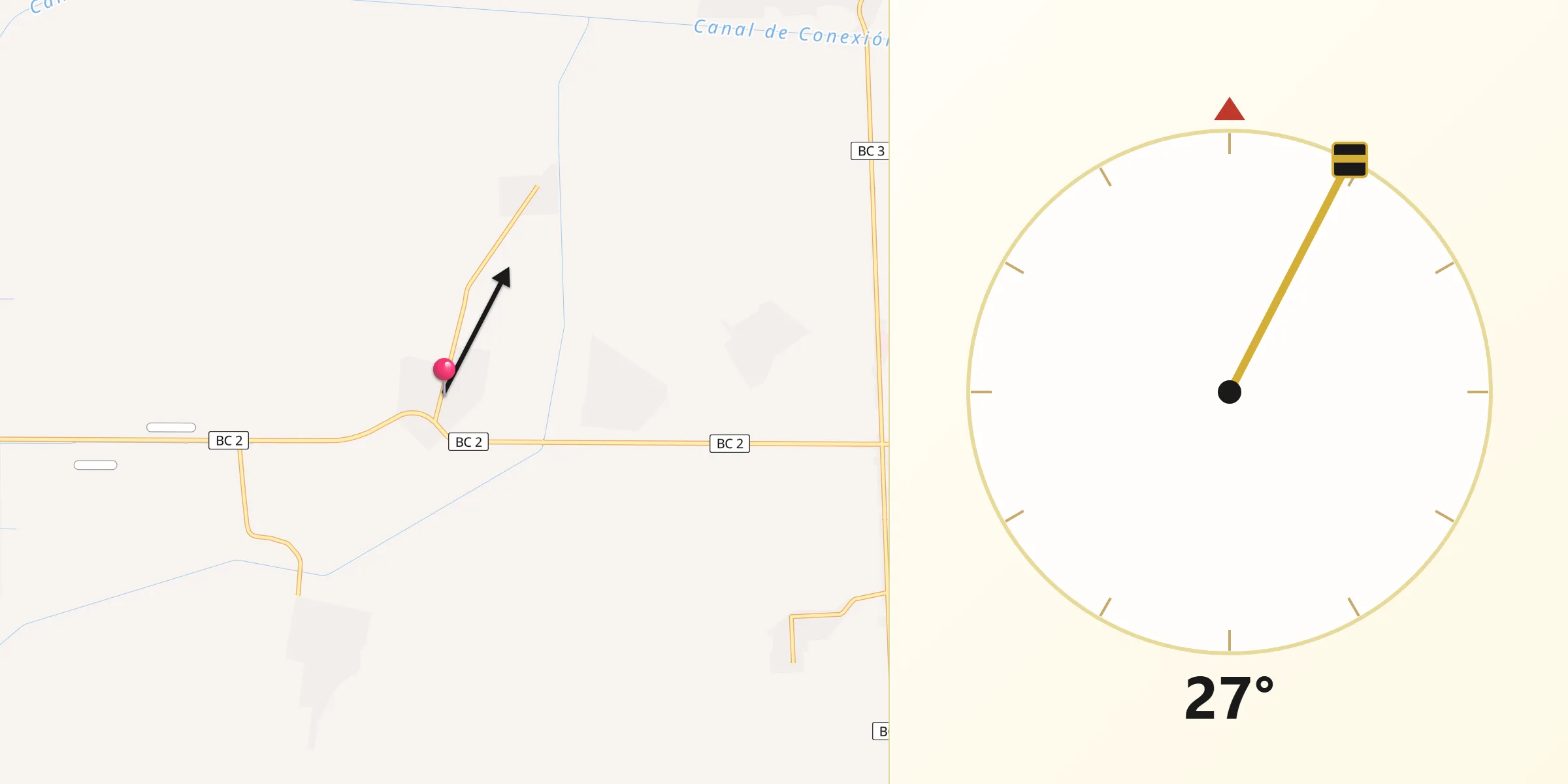 Dirección de la Qibla desde Ejido Saltillo