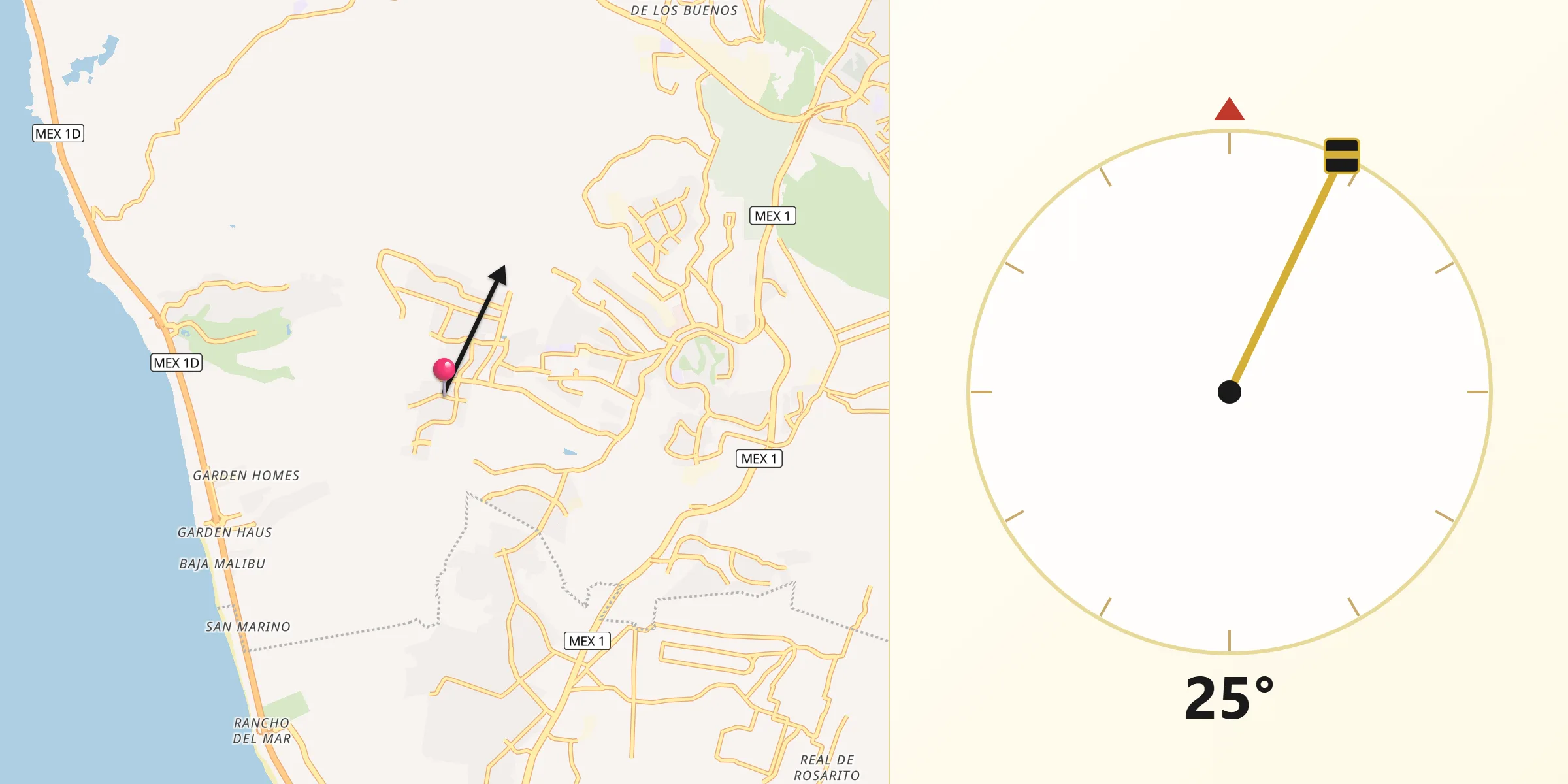 Dirección de la Qibla desde Quinta del Cedro