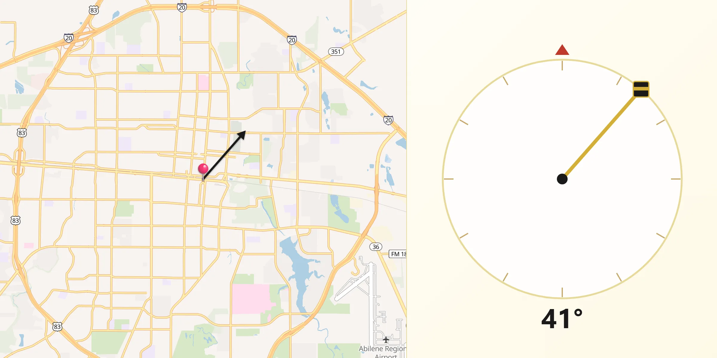 Dirección de la Qibla desde Abilene