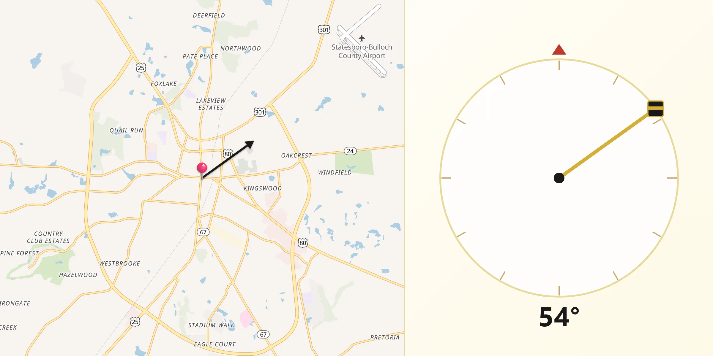 Qibla Direction from Statesboro