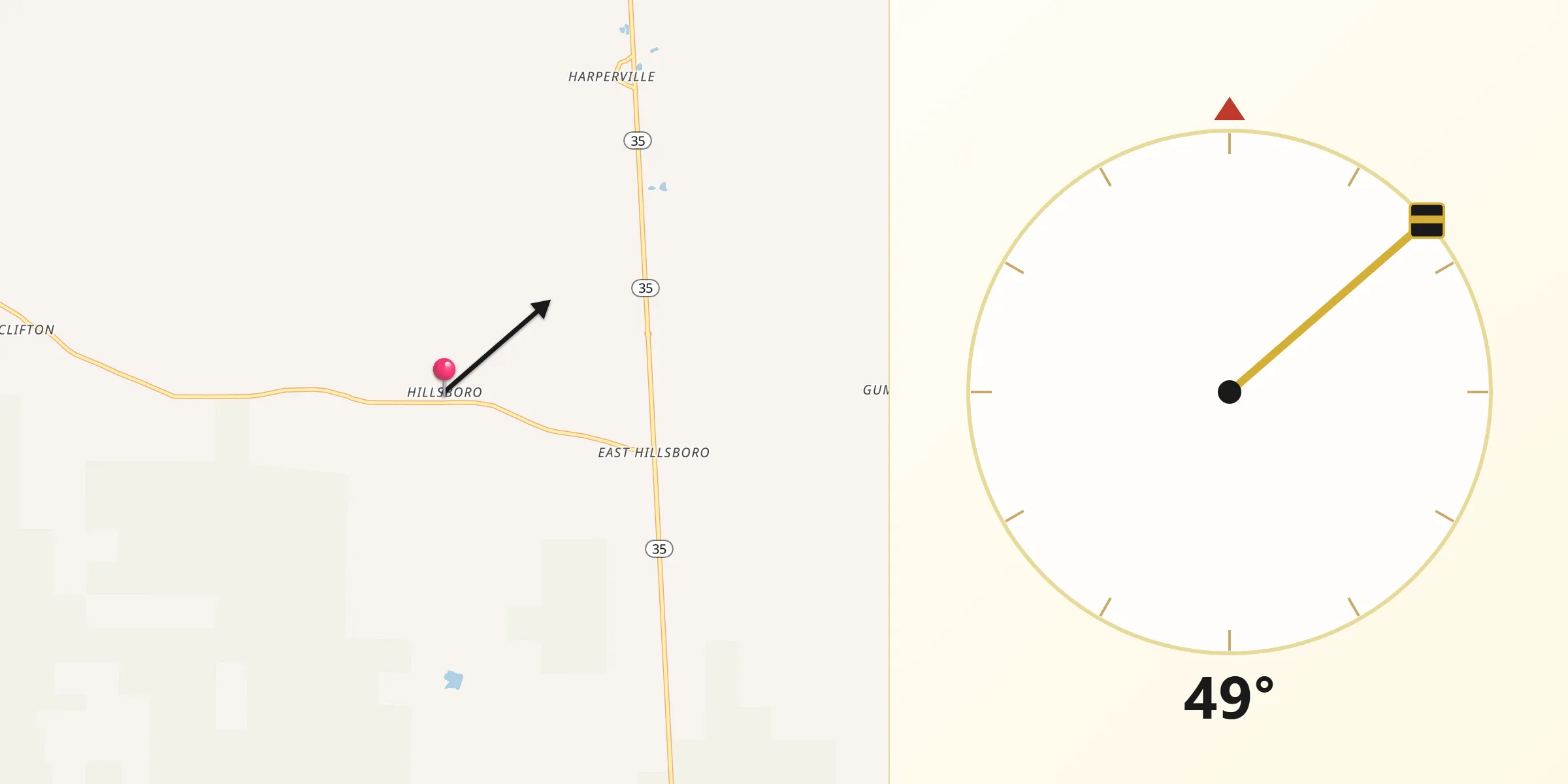 Dirección de la Qibla desde Hillsboro
