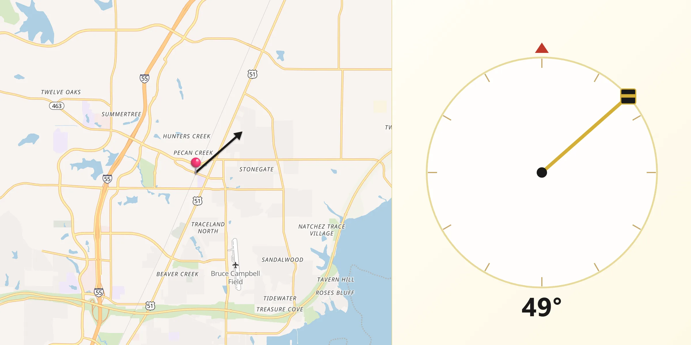 Dirección de la Qibla desde Madison