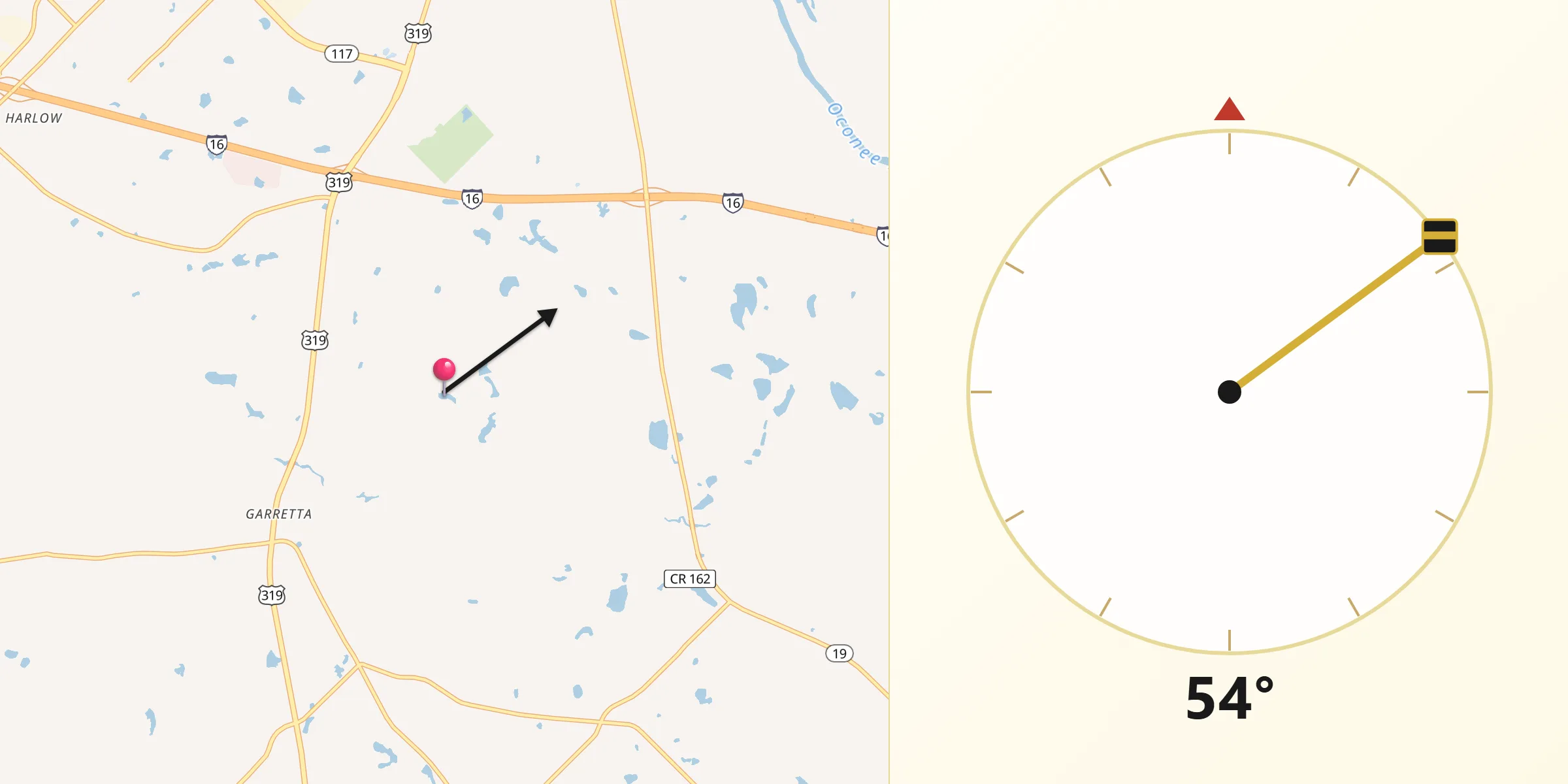 Qibla Direction from Laurens County