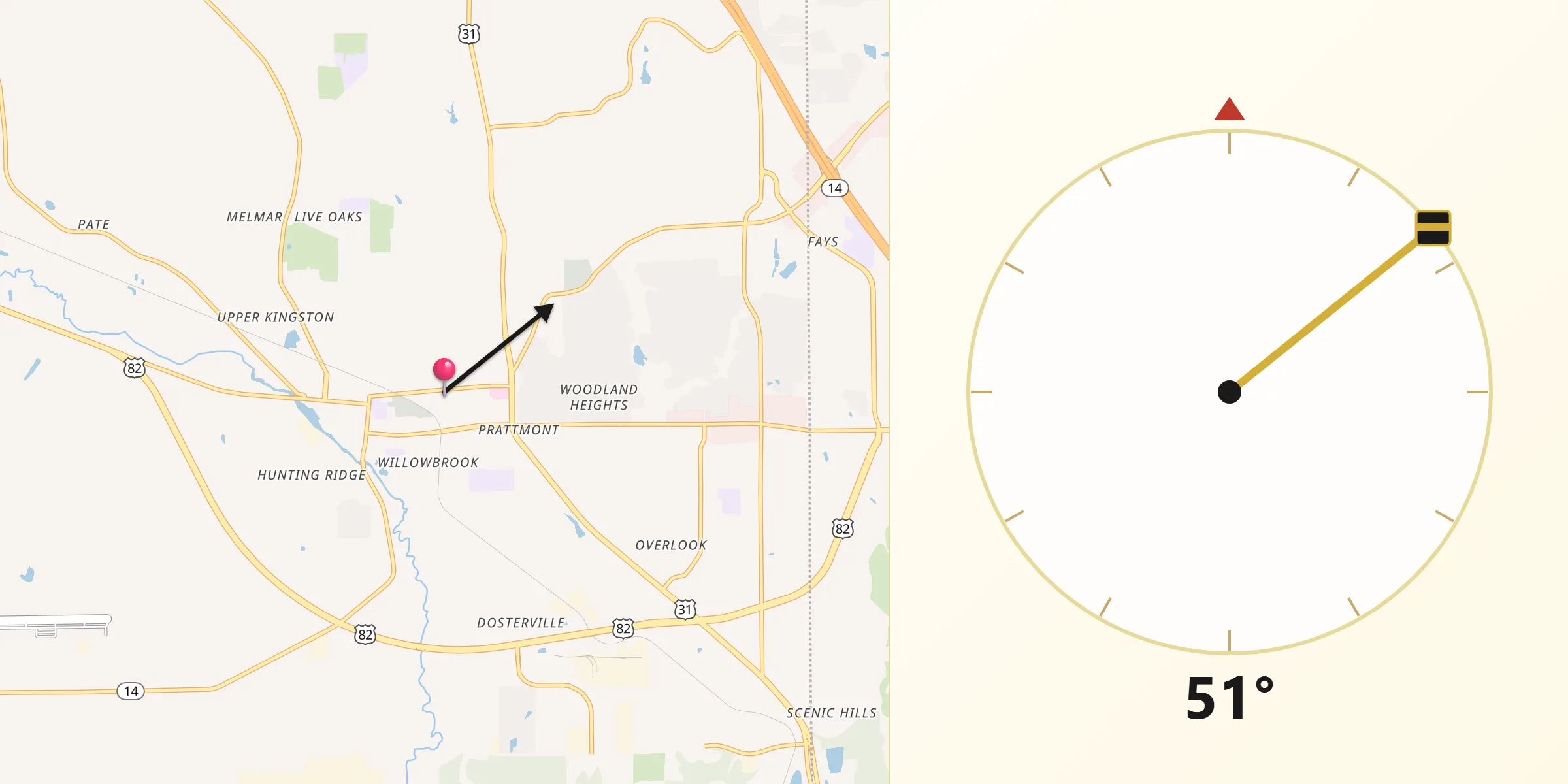 Qibla Direction from Prattville