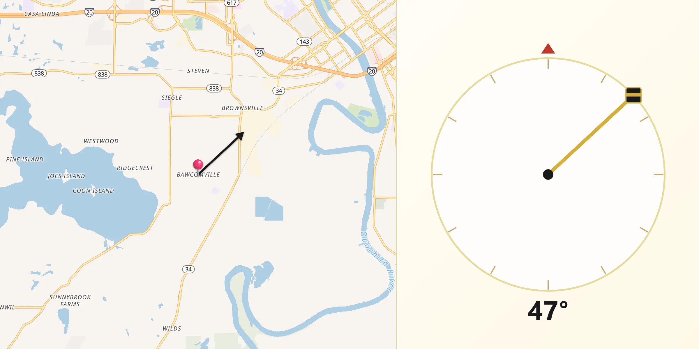 Qibla Direction from Bawcomville