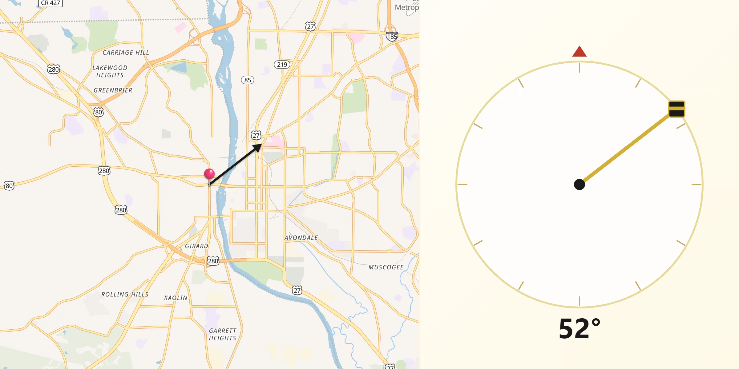 Qibla Direction from Phenix City