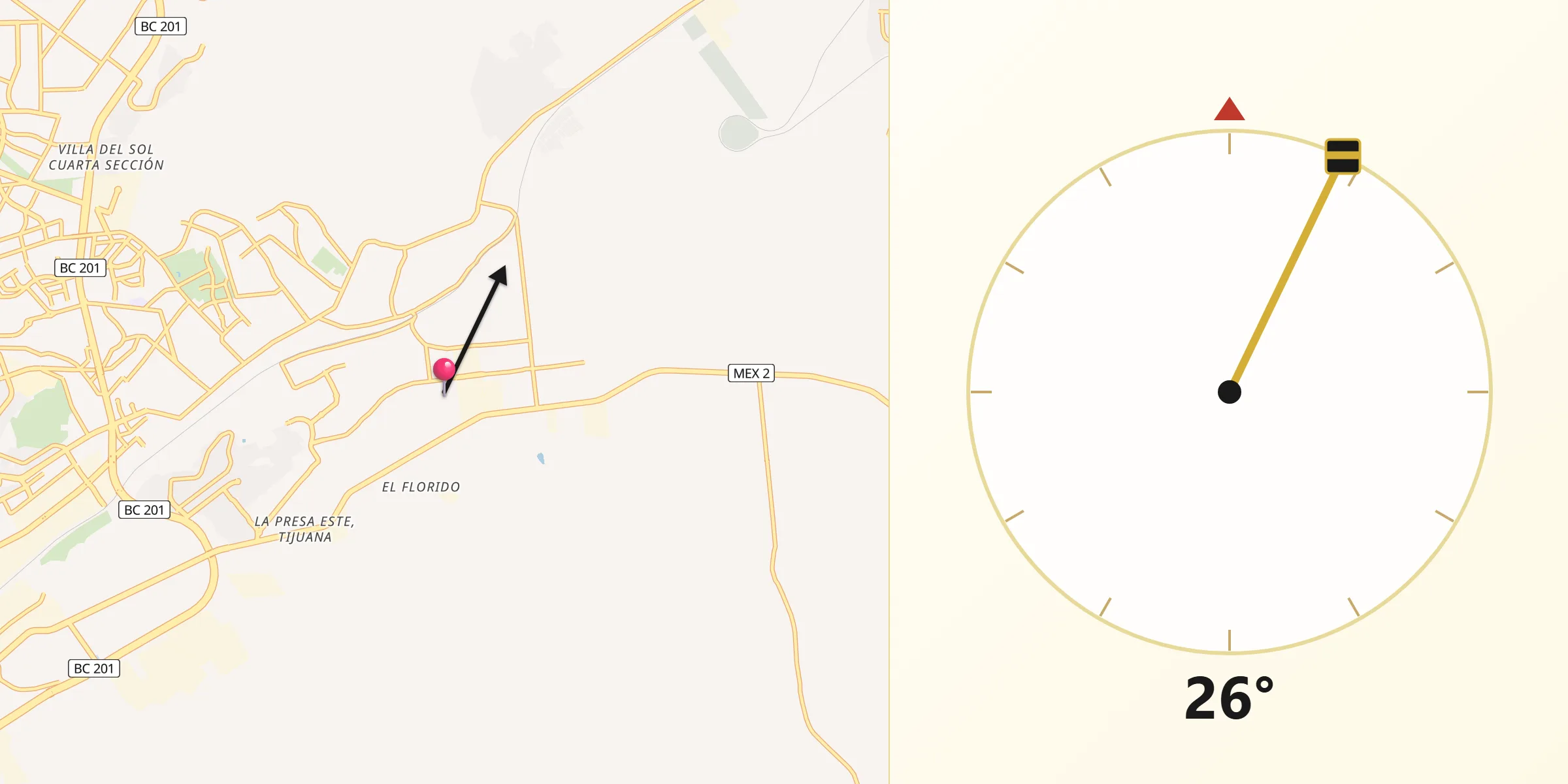 Dirección de la Qibla desde Maclovio Rojas