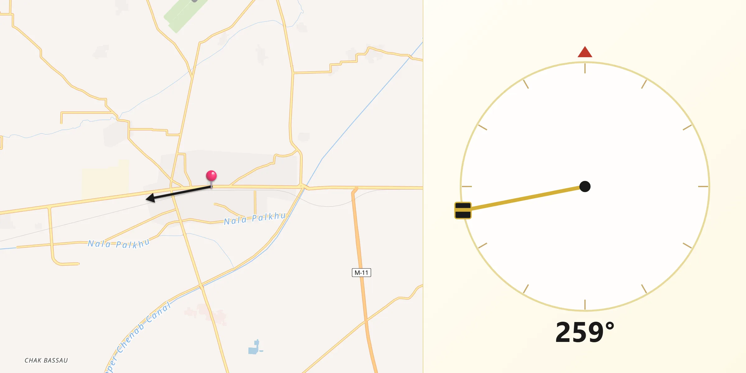 Direction vers la Qibla depuis Sambrial