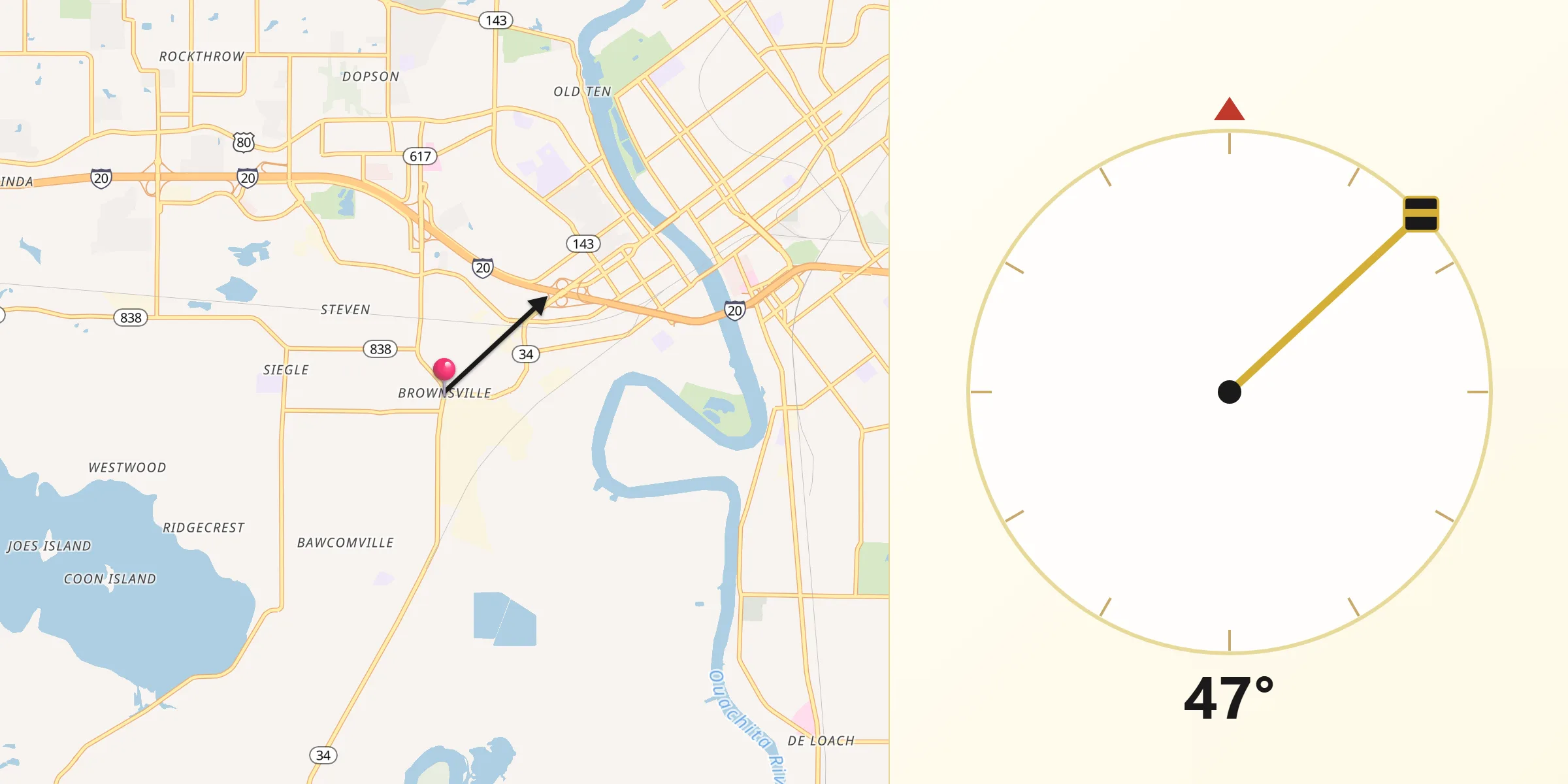Dirección de la Qibla desde Brownsville